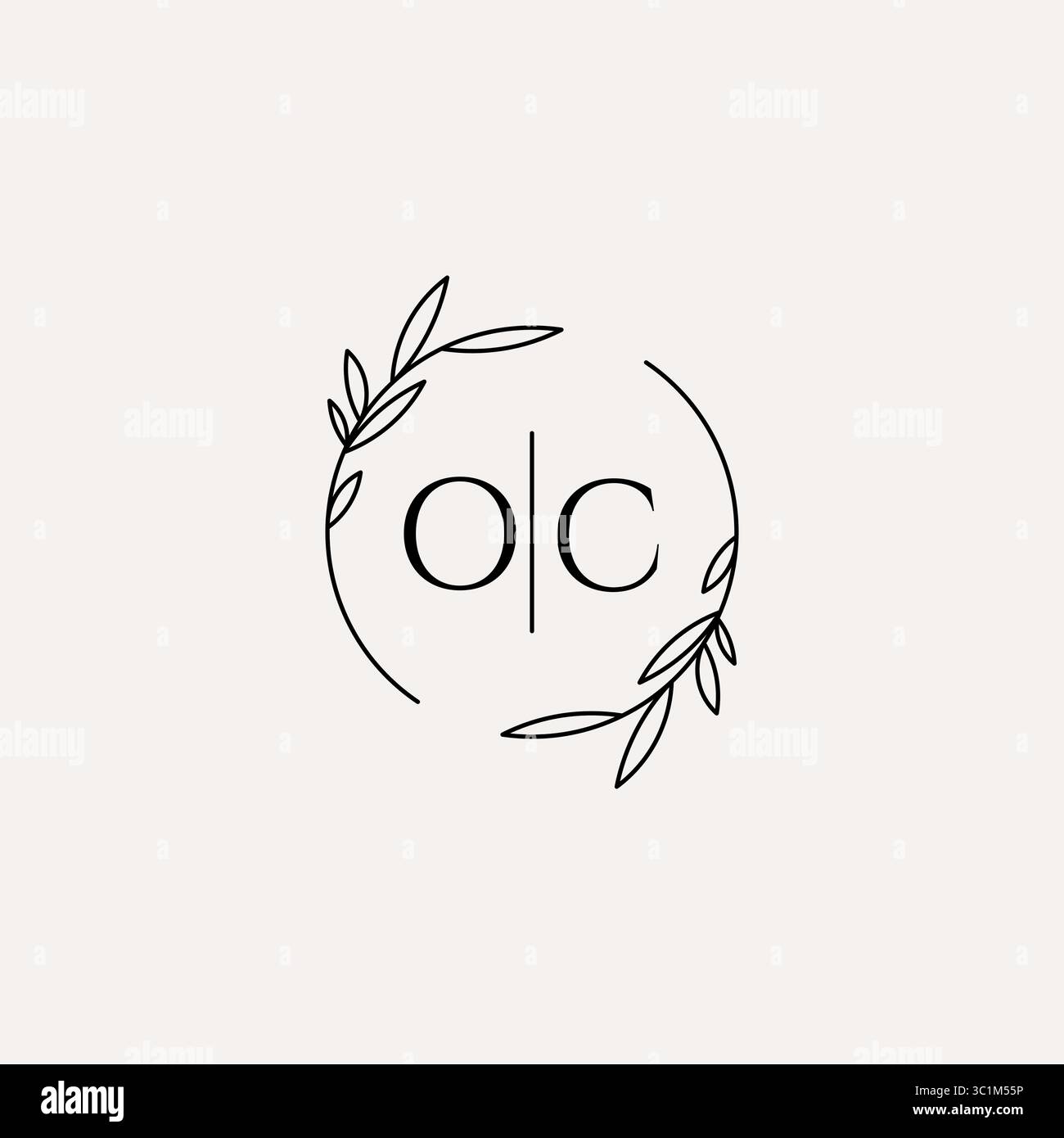 Letter OC wedding monogram logo design with simple natural circle leaf frame vector graphic Stock Vector