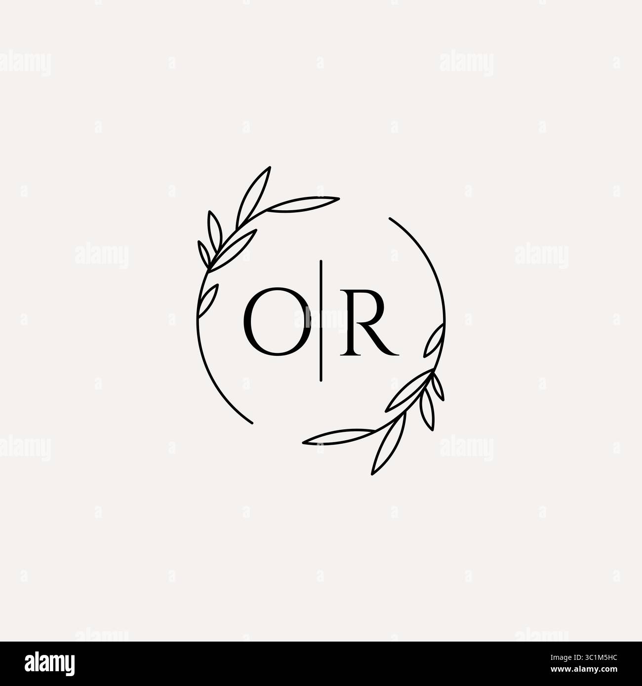 Letter OR wedding monogram logo design with simple natural circle leaf frame vector graphic Stock Vector