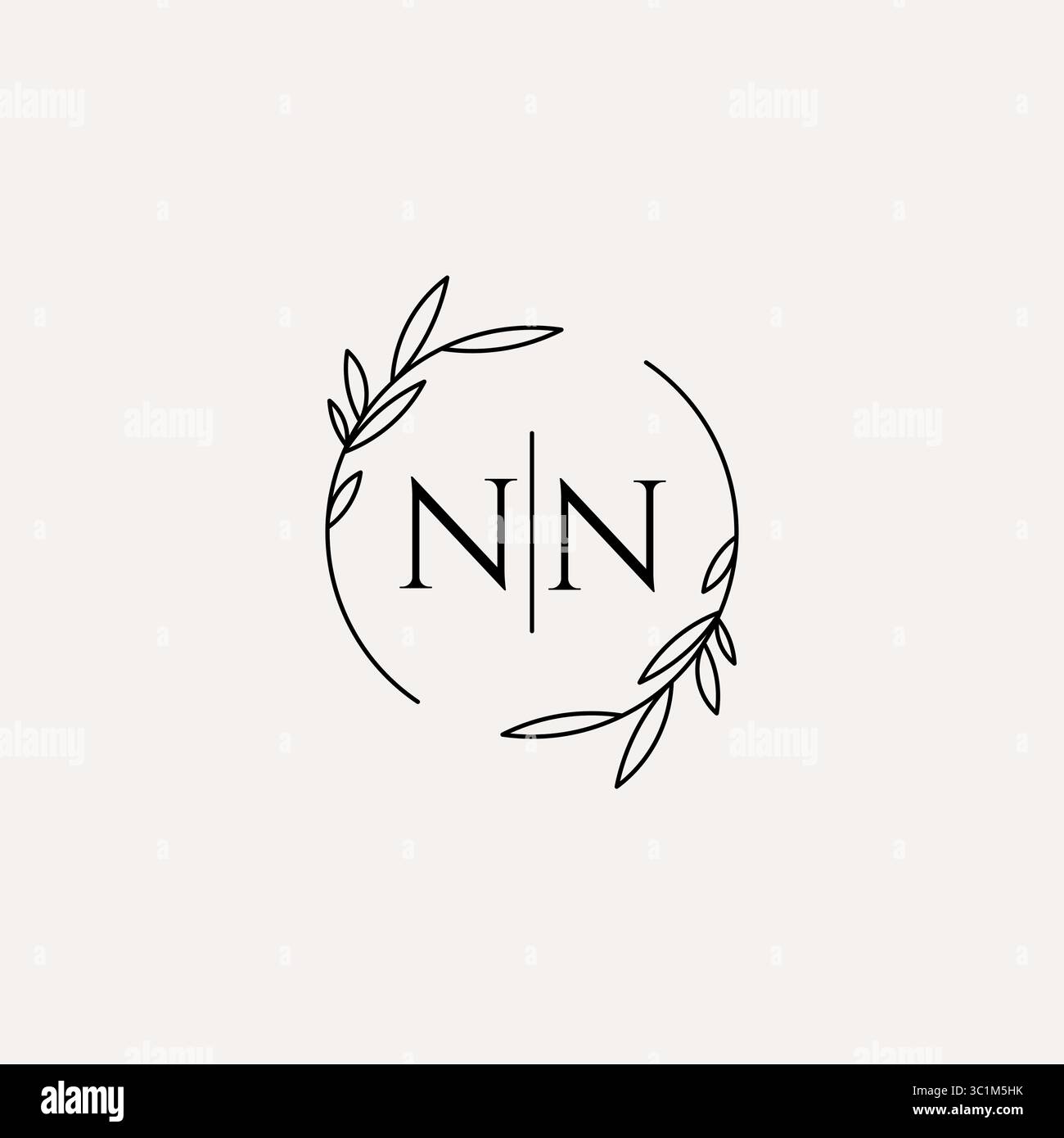 Letter NN wedding monogram logo design with simple natural circle leaf frame vector graphic Stock Vector