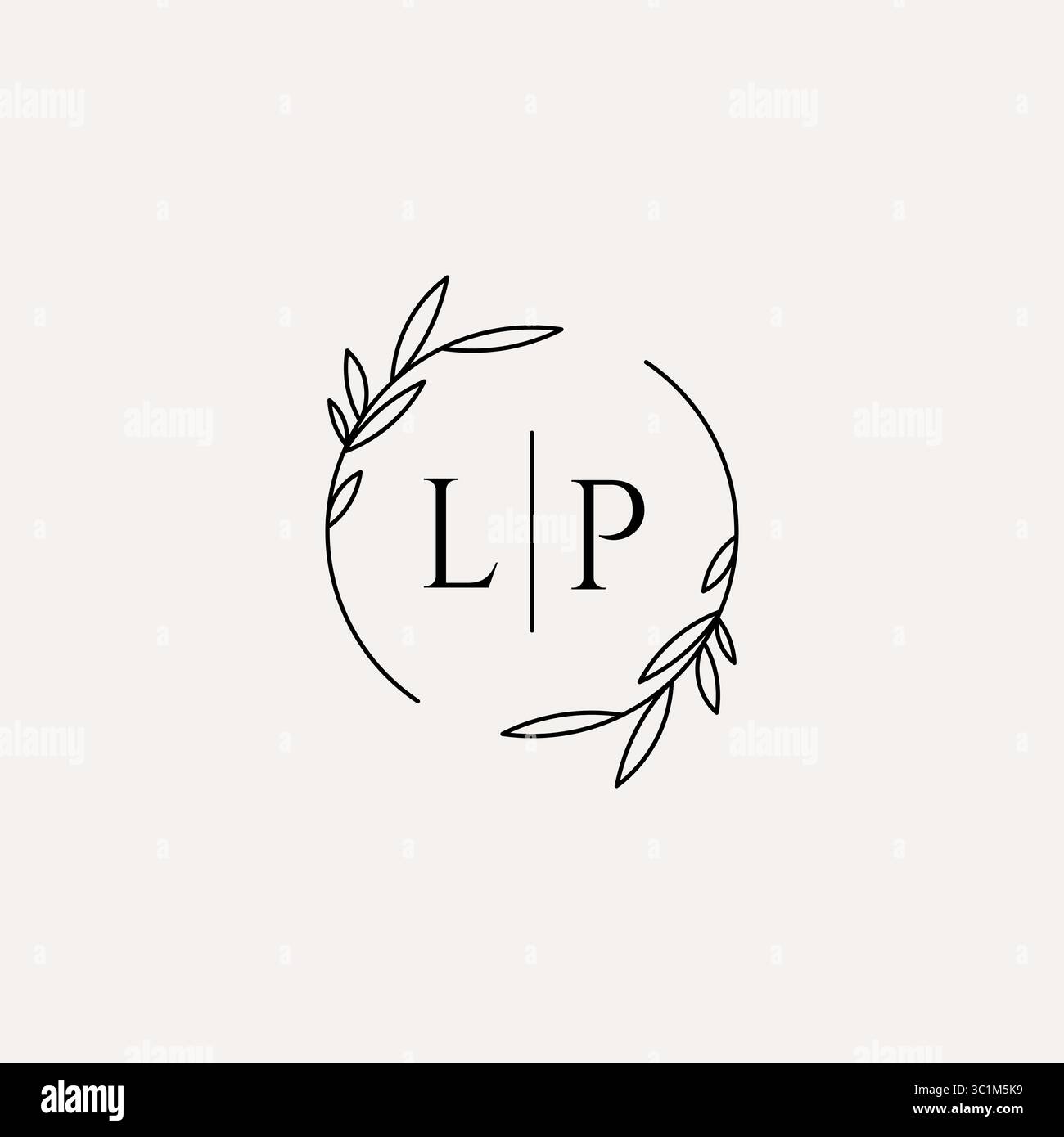 Letter LP wedding monogram logo design with simple natural circle leaf frame vector graphic Stock Vector