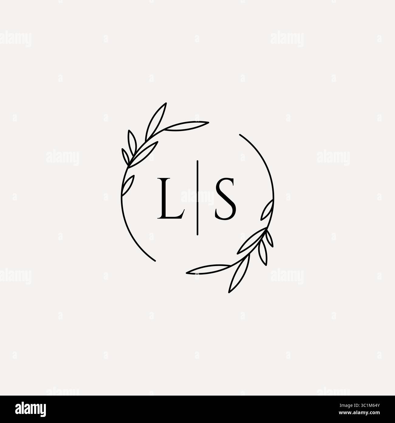 Letter LS wedding monogram logo design with simple natural circle leaf frame vector graphic Stock Vector