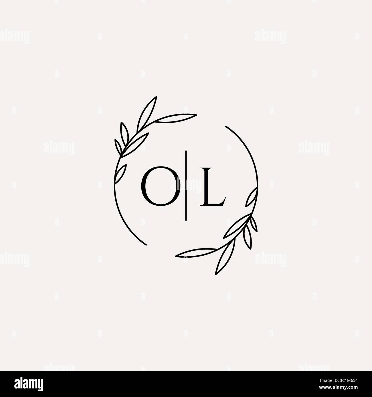 Letter OL wedding monogram logo design with simple natural circle leaf ...