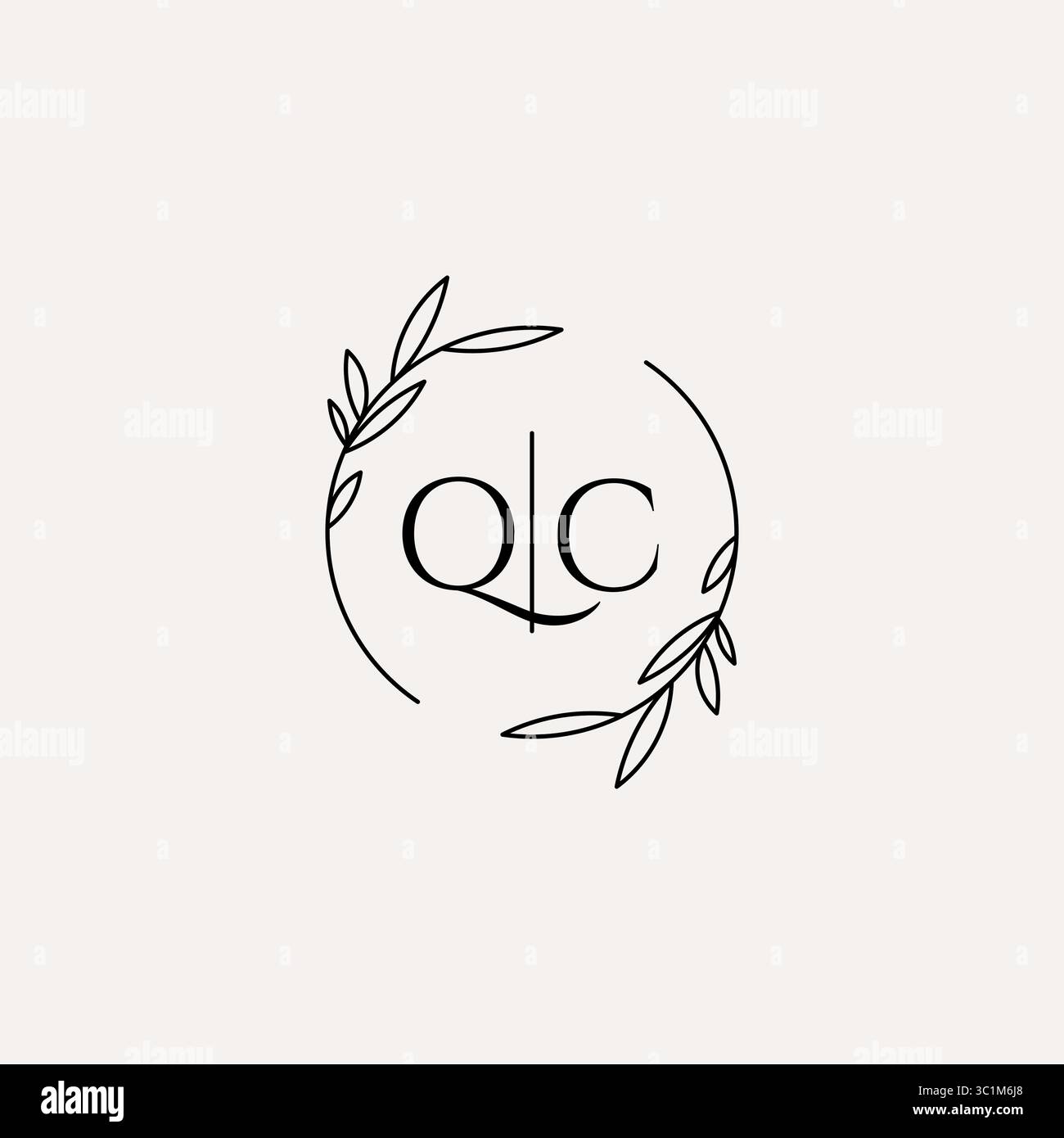 Letter QC wedding monogram logo design with simple natural circle leaf frame vector graphic Stock Vector