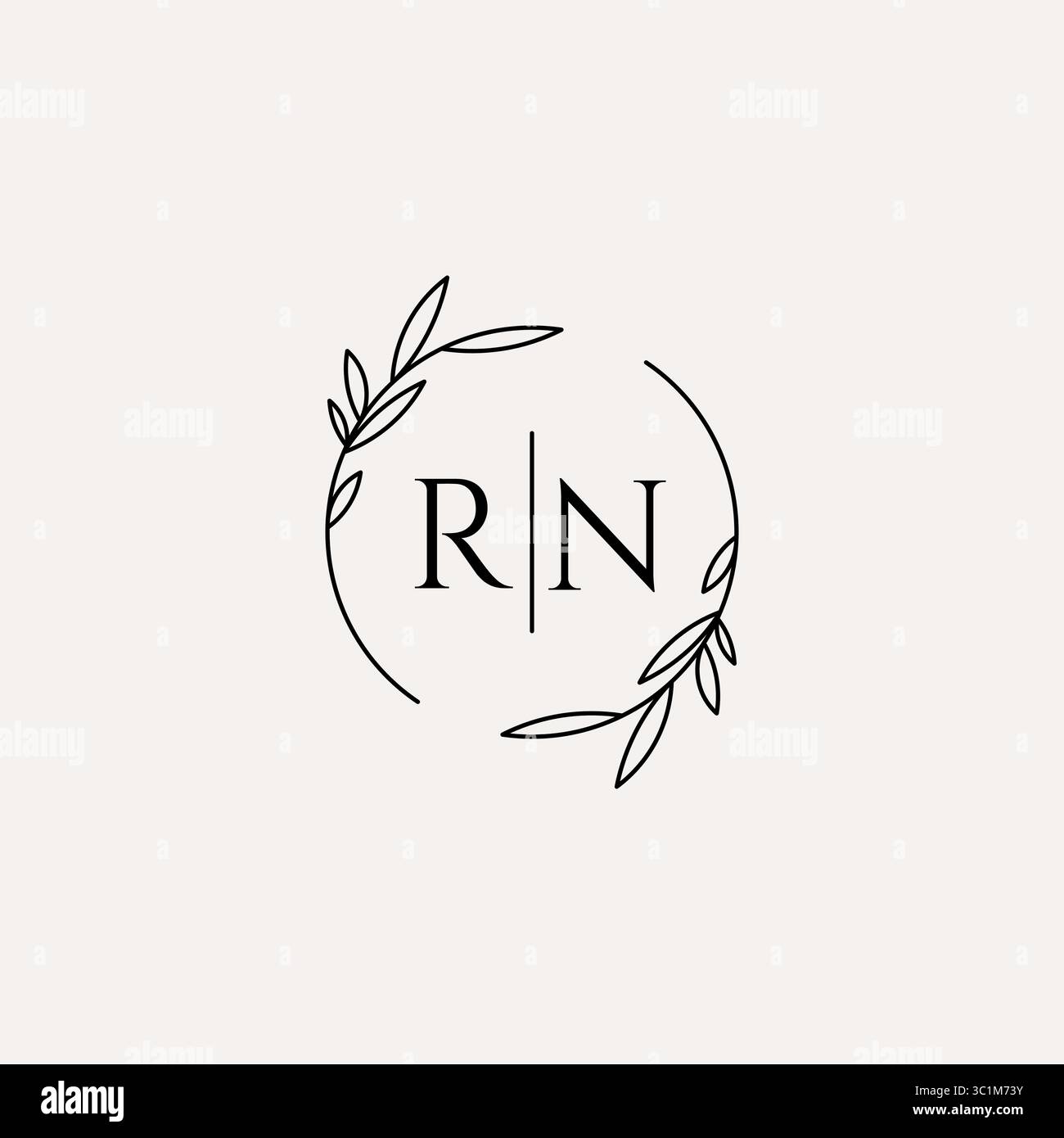 Letter RN wedding monogram logo design with simple natural circle leaf frame vector graphic Stock Vector