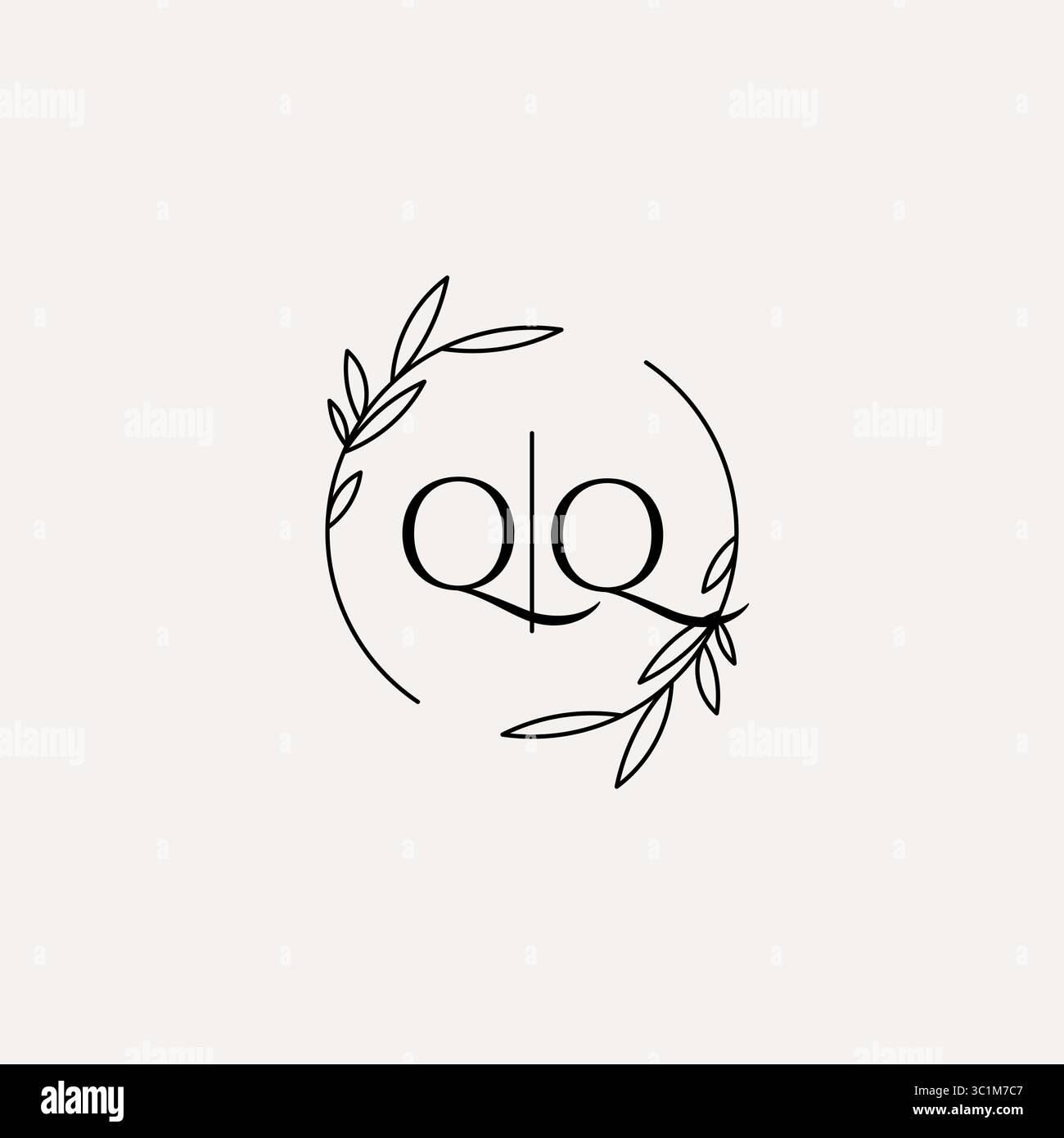 Letter QQ wedding monogram logo design with simple natural circle leaf frame vector graphic Stock Vector