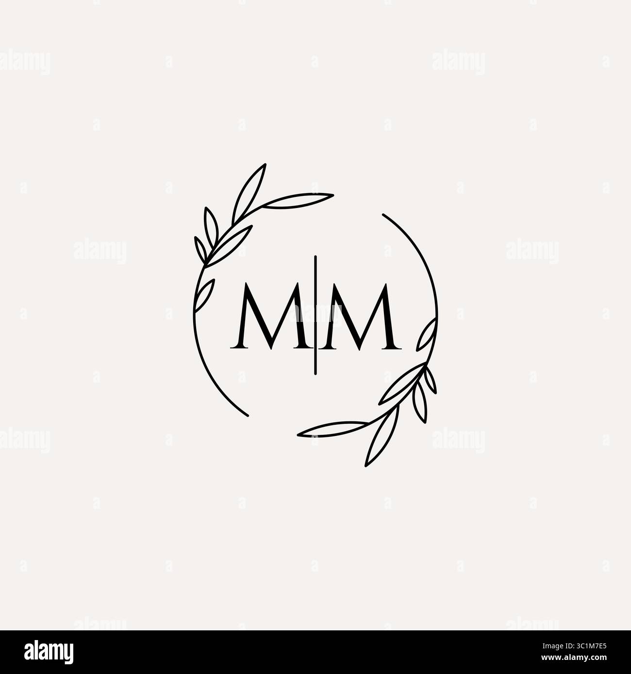 Letter MM wedding monogram logo design with simple natural circle leaf frame vector graphic Stock Vector