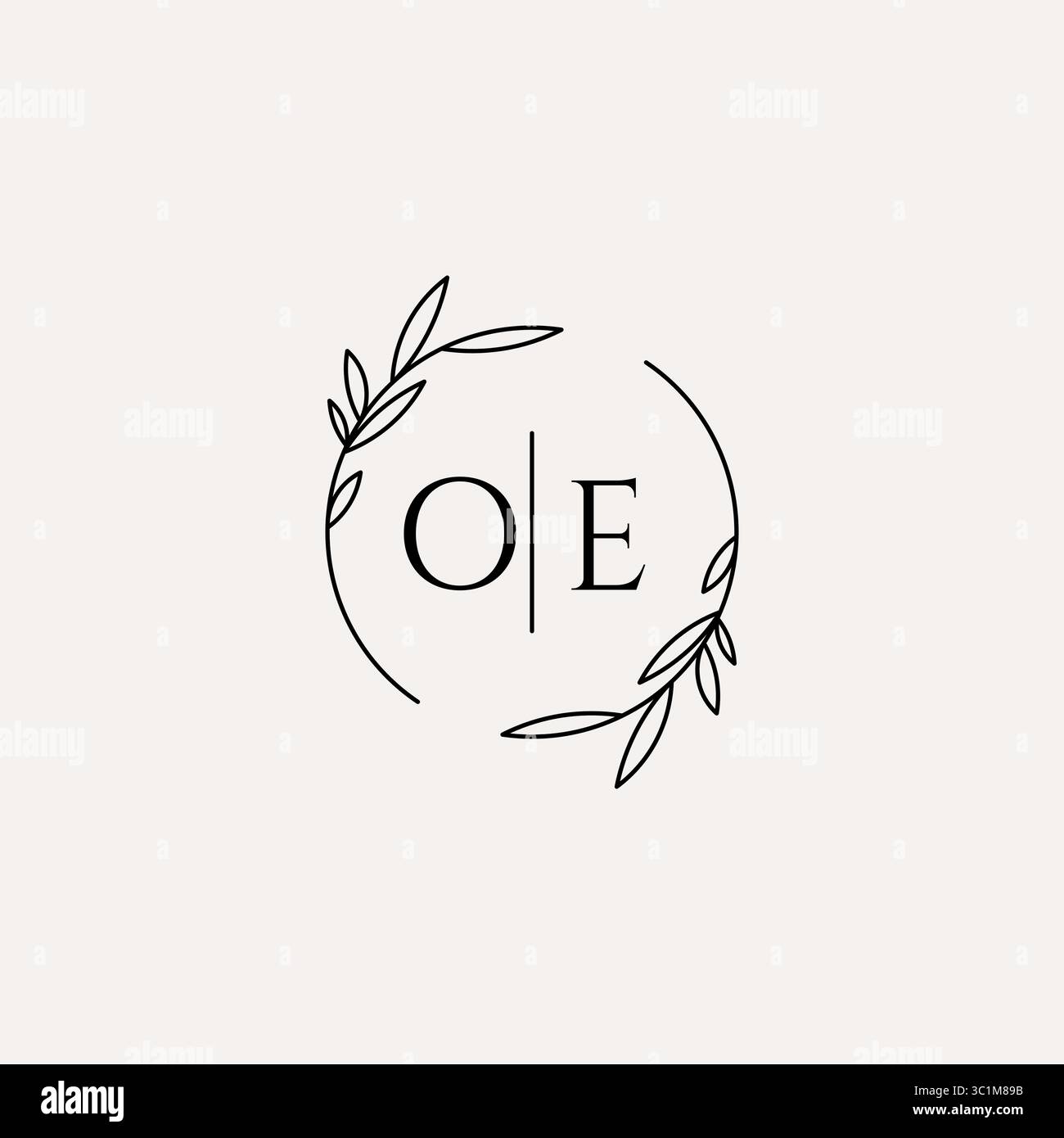 Letter OE wedding monogram logo design with simple natural circle leaf frame vector graphic Stock Vector