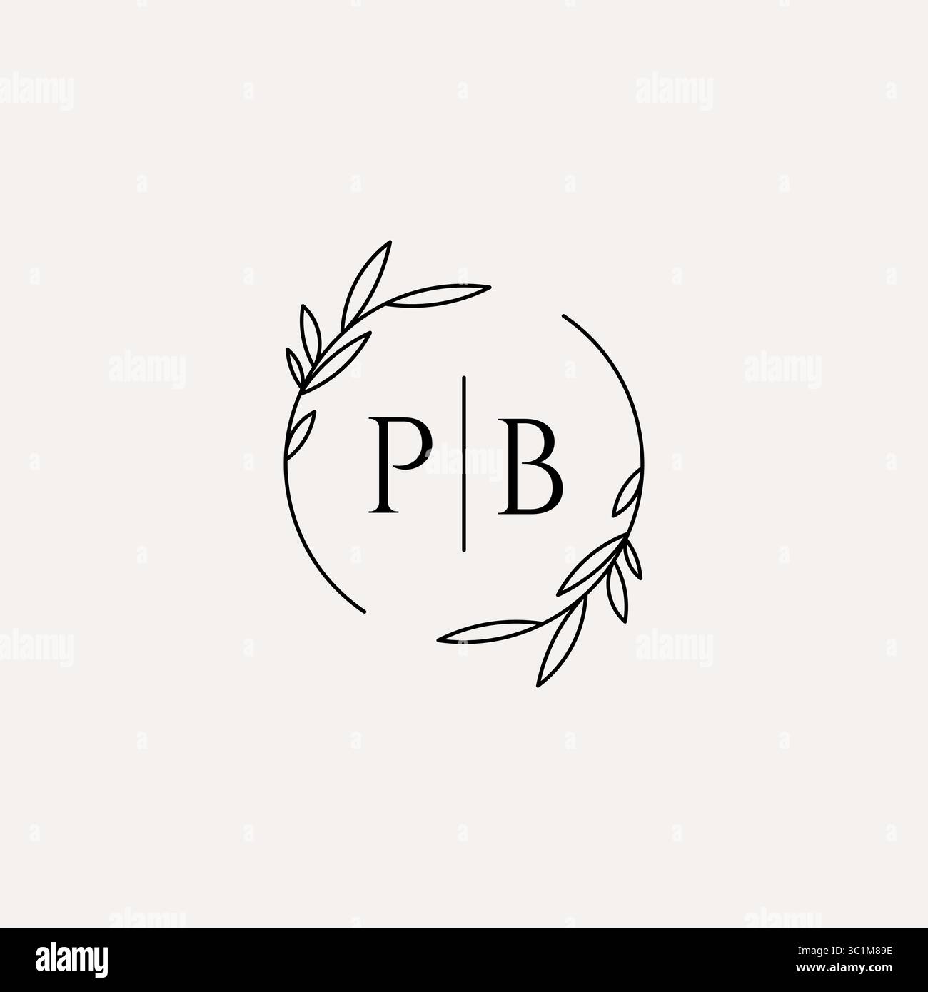 Letter PB wedding monogram logo design with simple natural circle leaf frame vector graphic Stock Vector