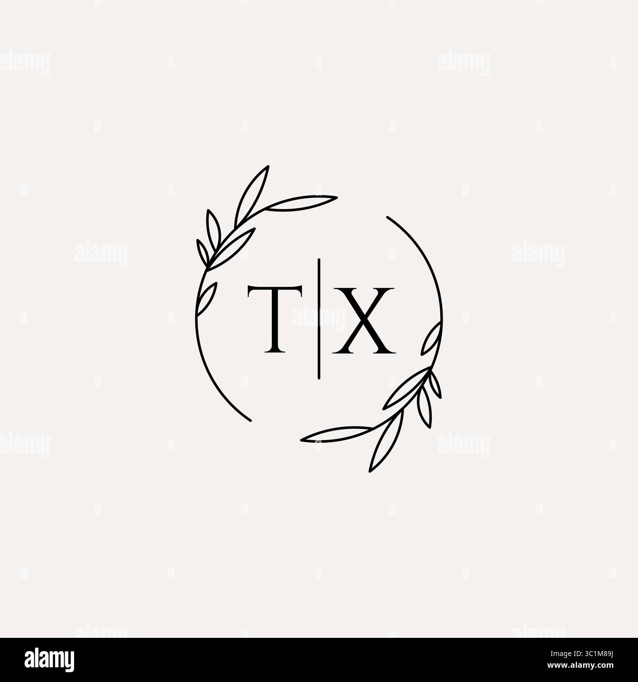 Letter TX wedding monogram logo design with simple natural circle leaf frame vector graphic Stock Vector