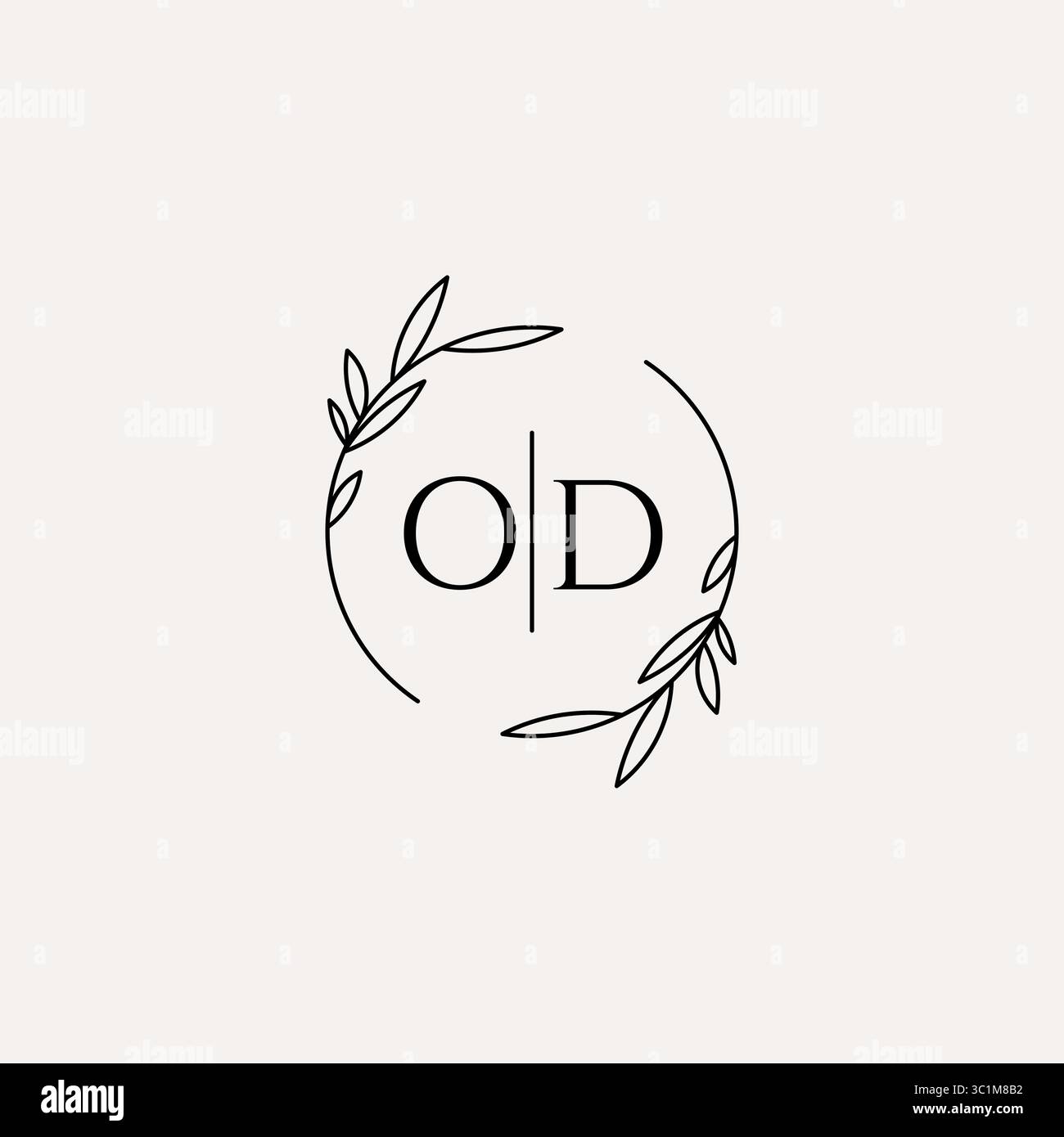 Letter OD wedding monogram logo design with simple natural circle leaf frame vector graphic Stock Vector