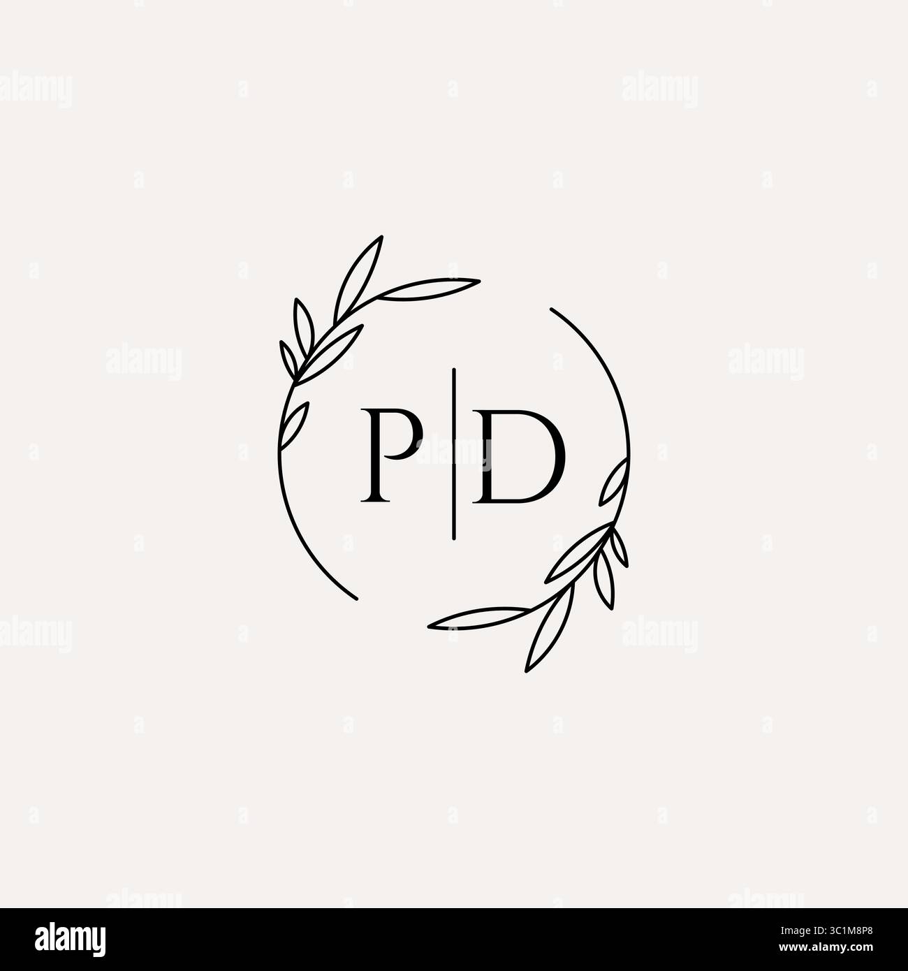 Letter PD wedding monogram logo design with simple natural circle leaf frame vector graphic Stock Vector