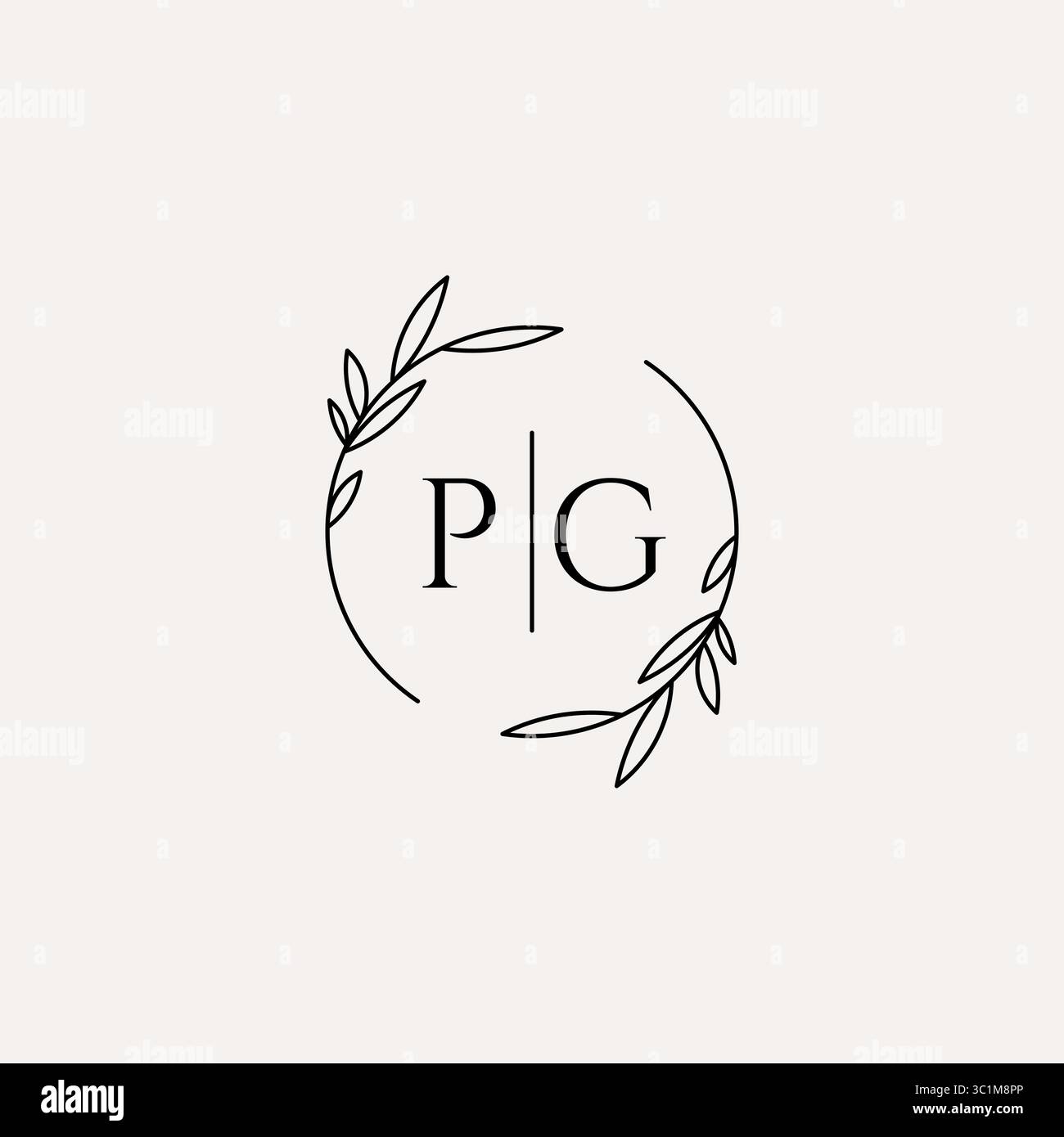 Letter PG wedding monogram logo design with simple natural circle leaf frame vector graphic Stock Vector