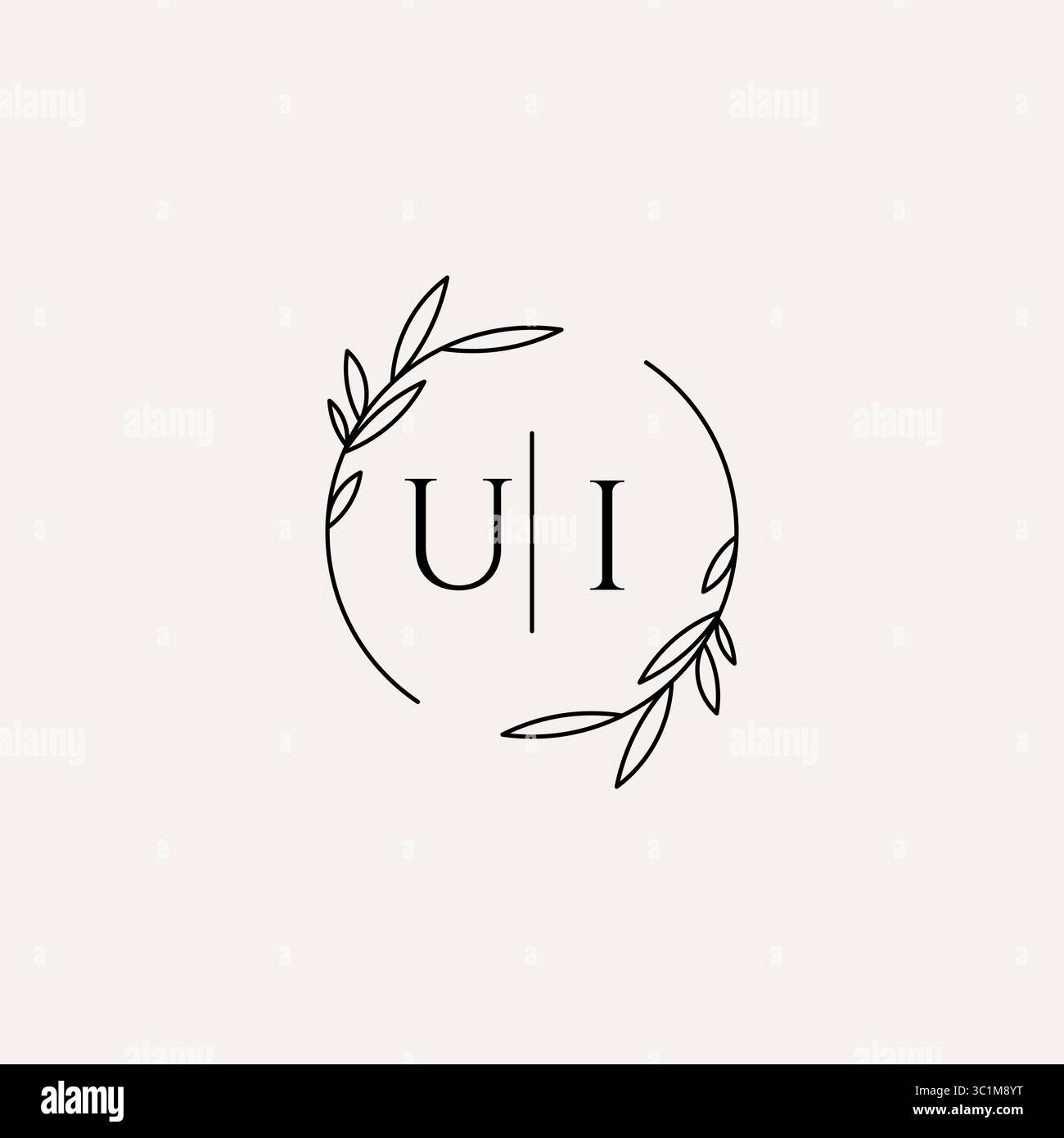 Letter UI wedding monogram logo design with simple natural circle leaf frame vector graphic Stock Vector