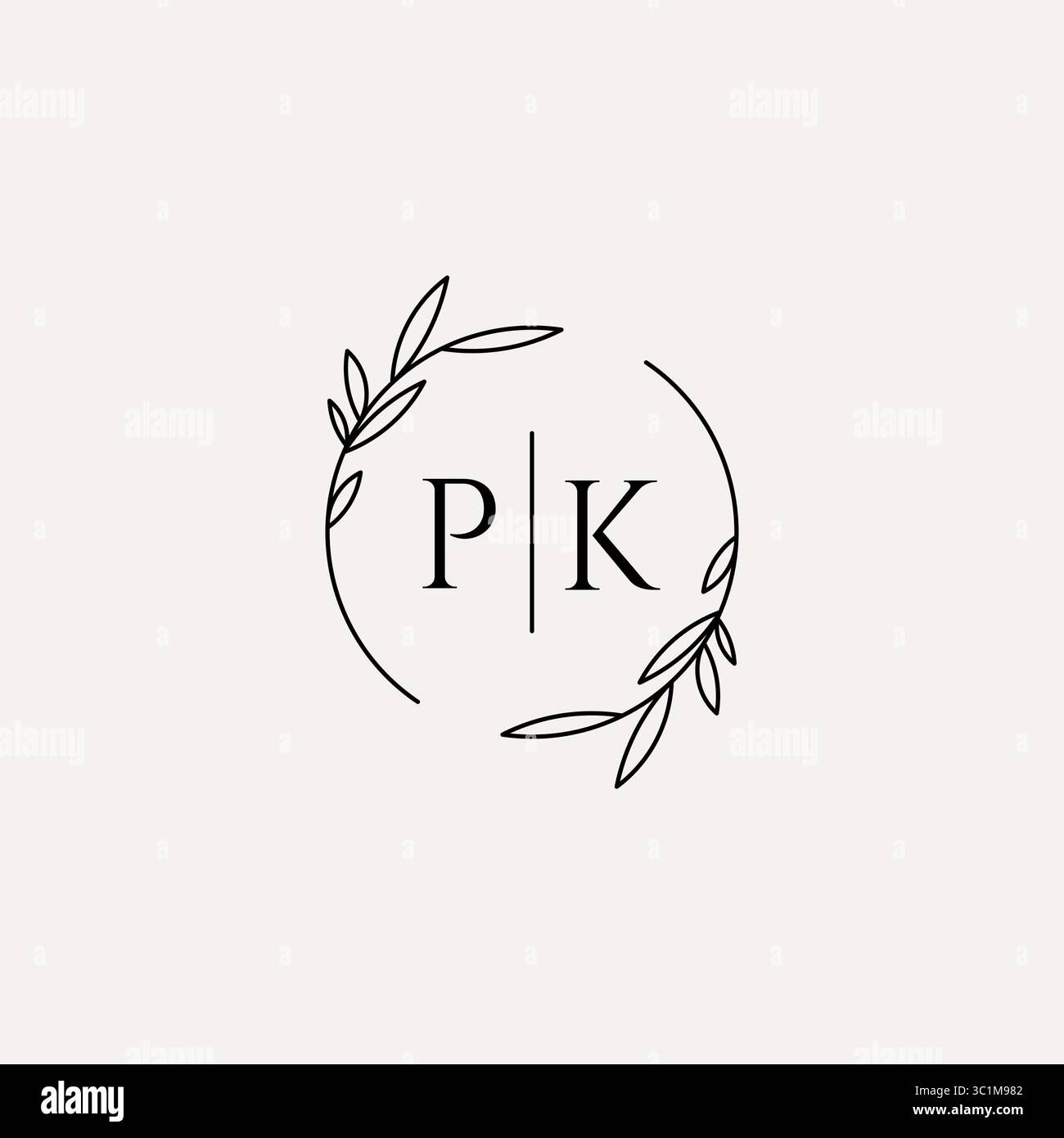 Letter PK wedding monogram logo design with simple natural circle leaf frame vector graphic Stock Vector