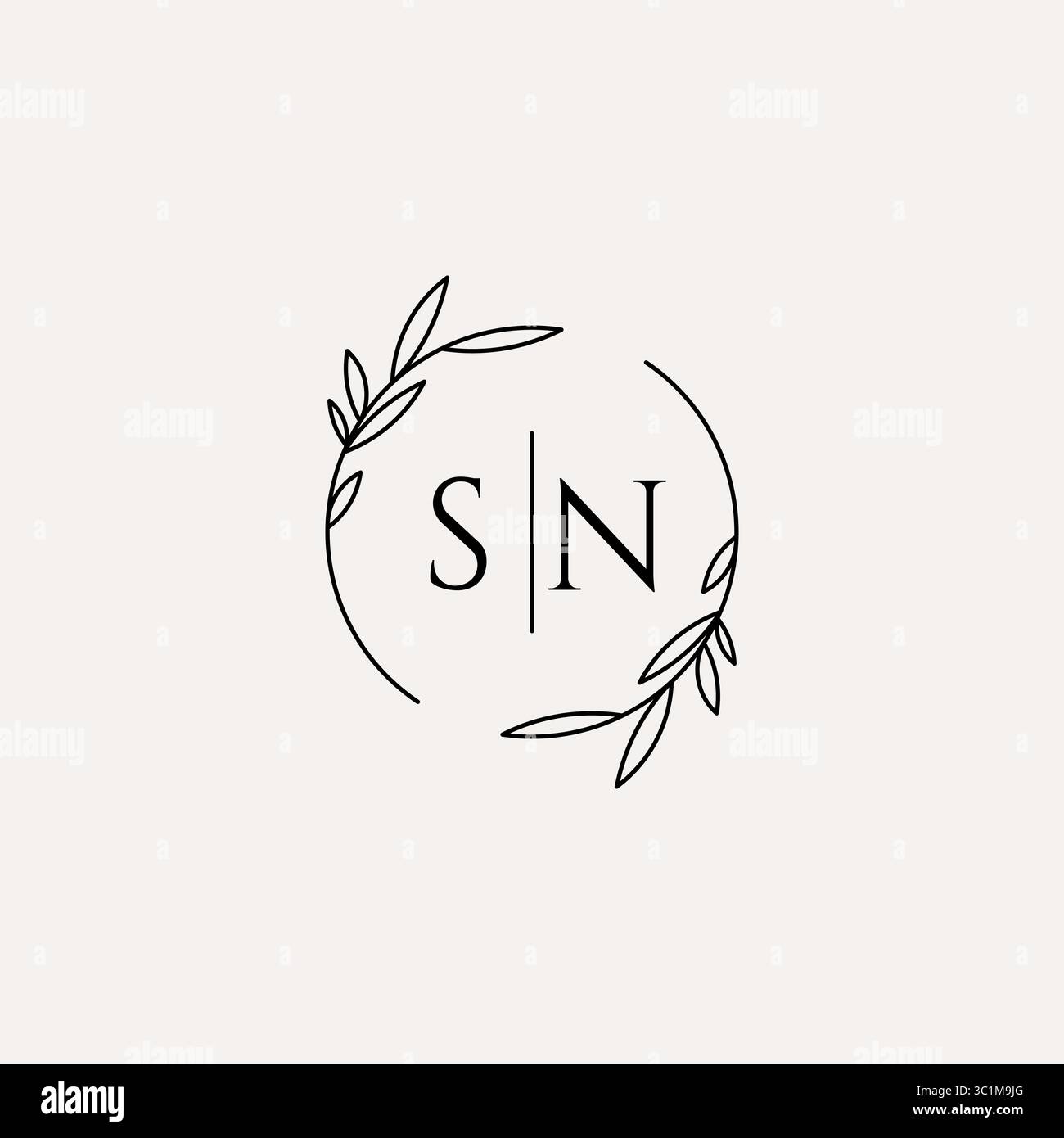 Letter SN wedding monogram logo design with simple natural circle leaf frame vector graphic Stock Vector