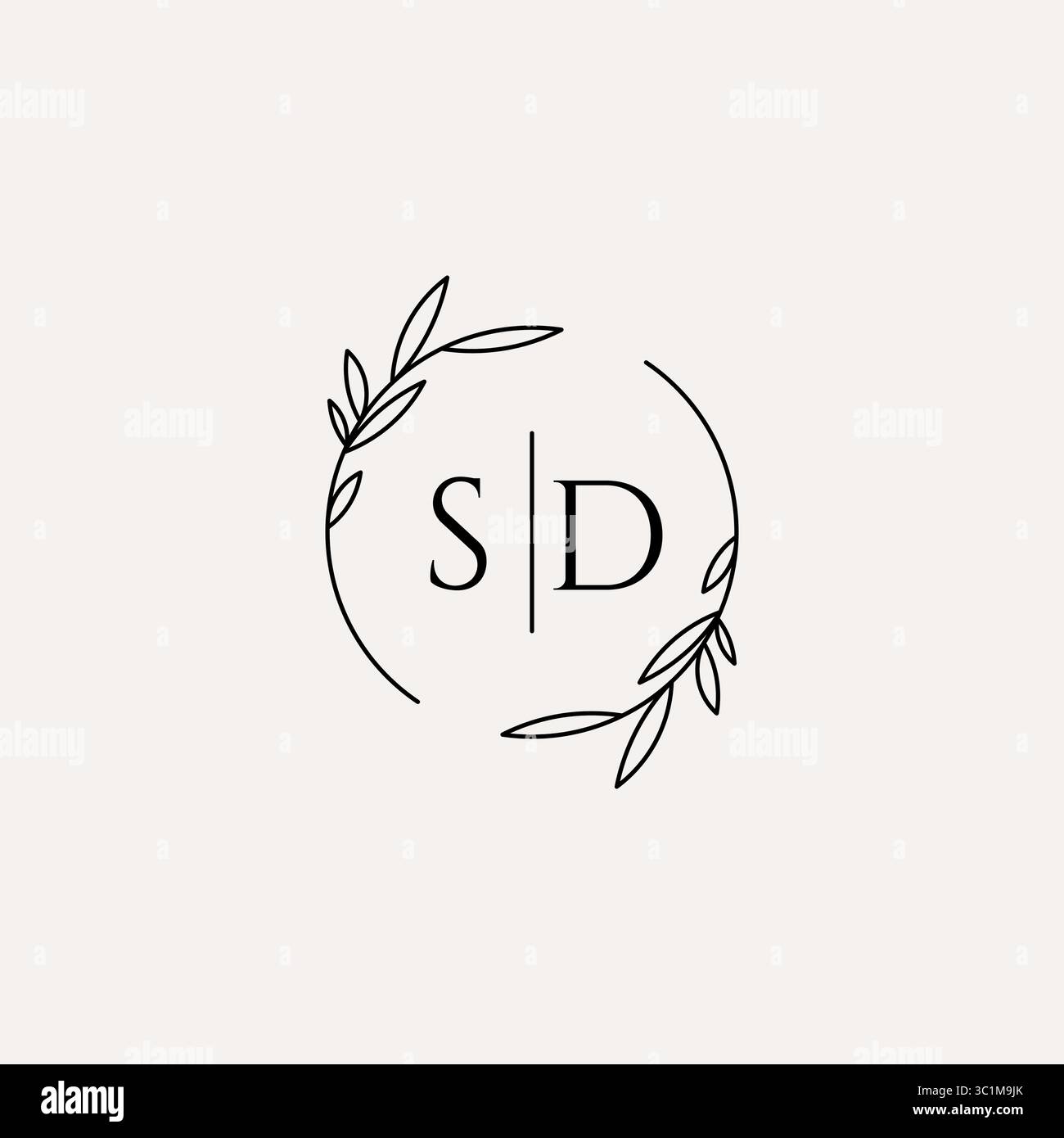 Letter SD wedding monogram logo design with simple natural circle leaf frame vector graphic Stock Vector