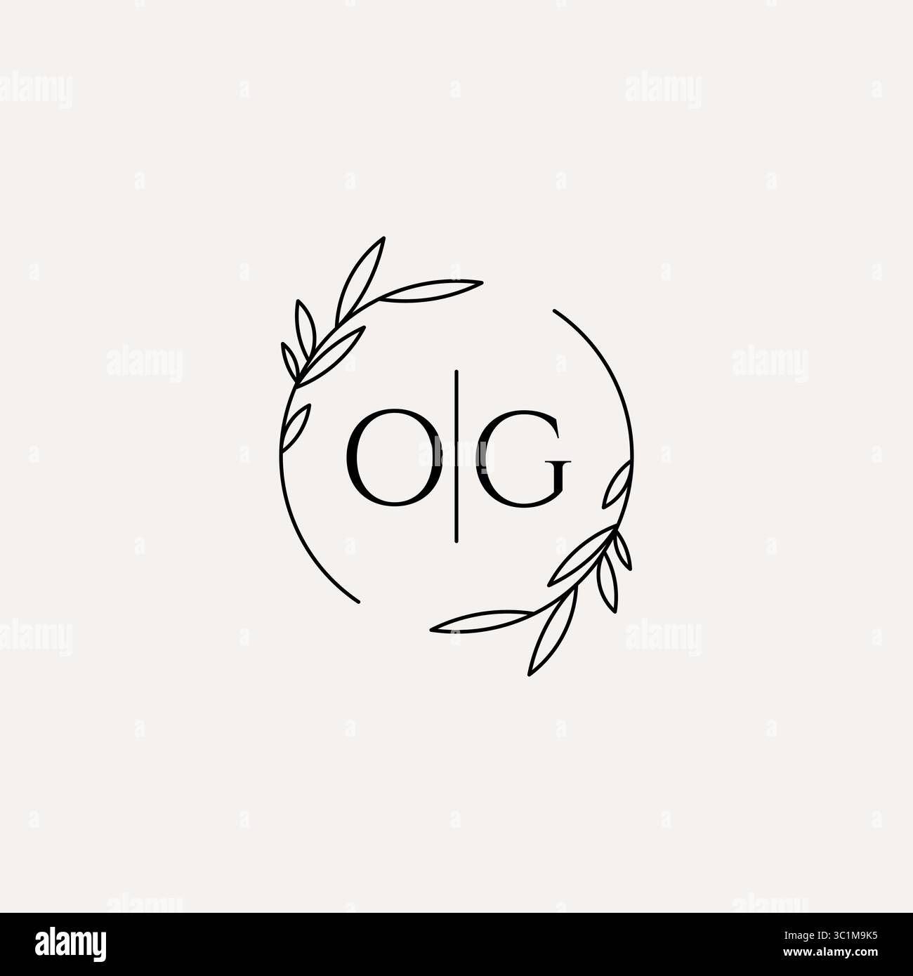 Letter OG wedding monogram logo design with simple natural circle leaf frame vector graphic Stock Vector