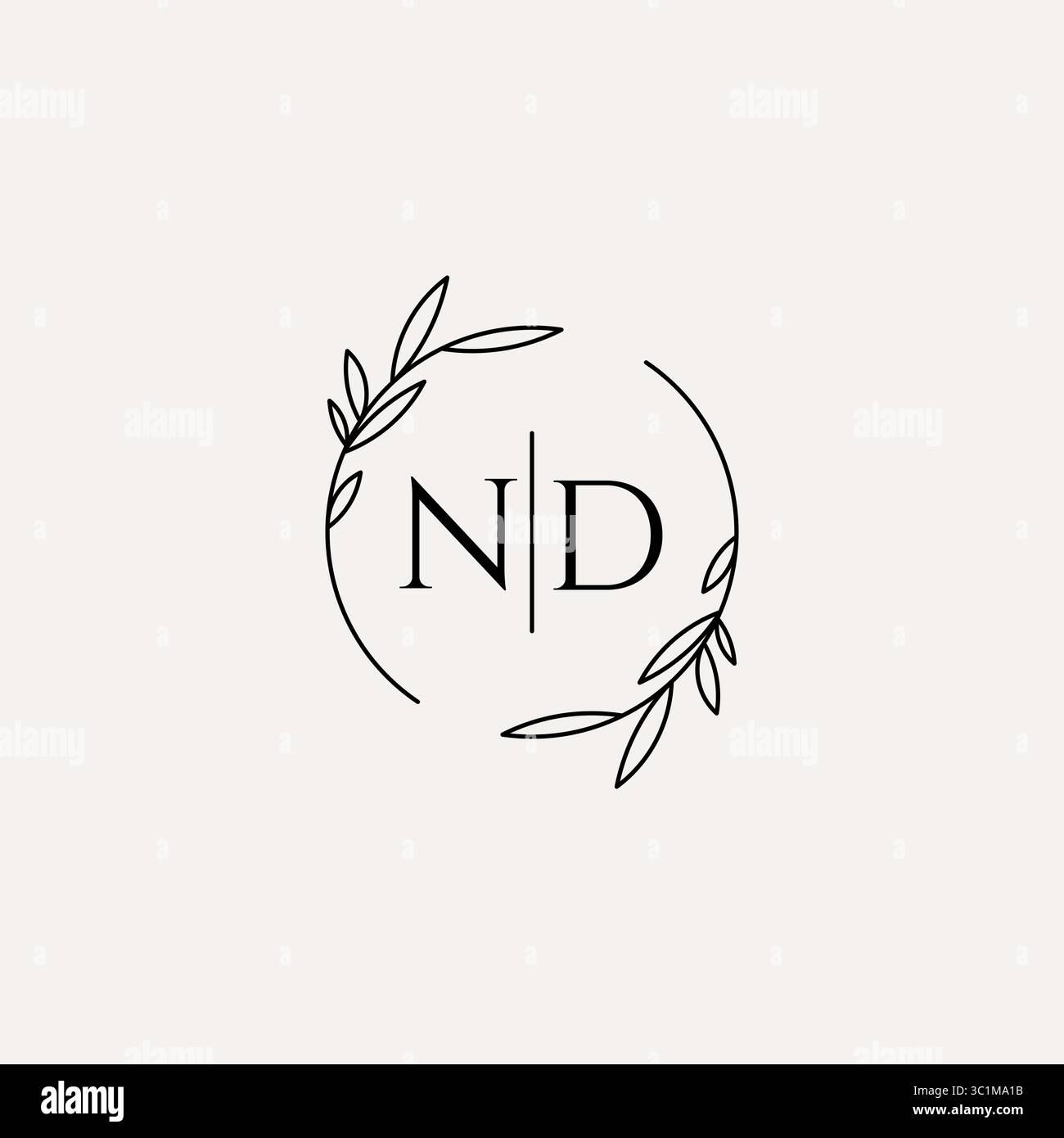 Letter ND wedding monogram logo design with simple natural circle leaf frame vector graphic Stock Vector