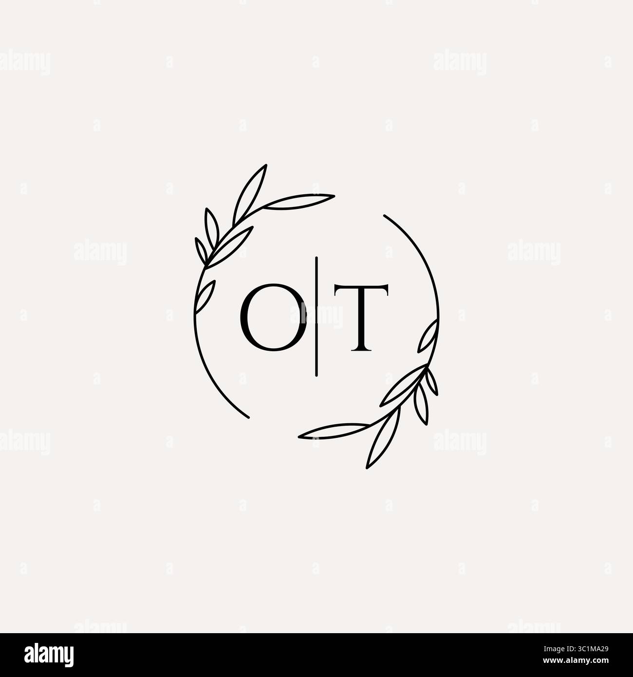Letter OT wedding monogram logo design with simple natural circle leaf frame vector graphic Stock Vector