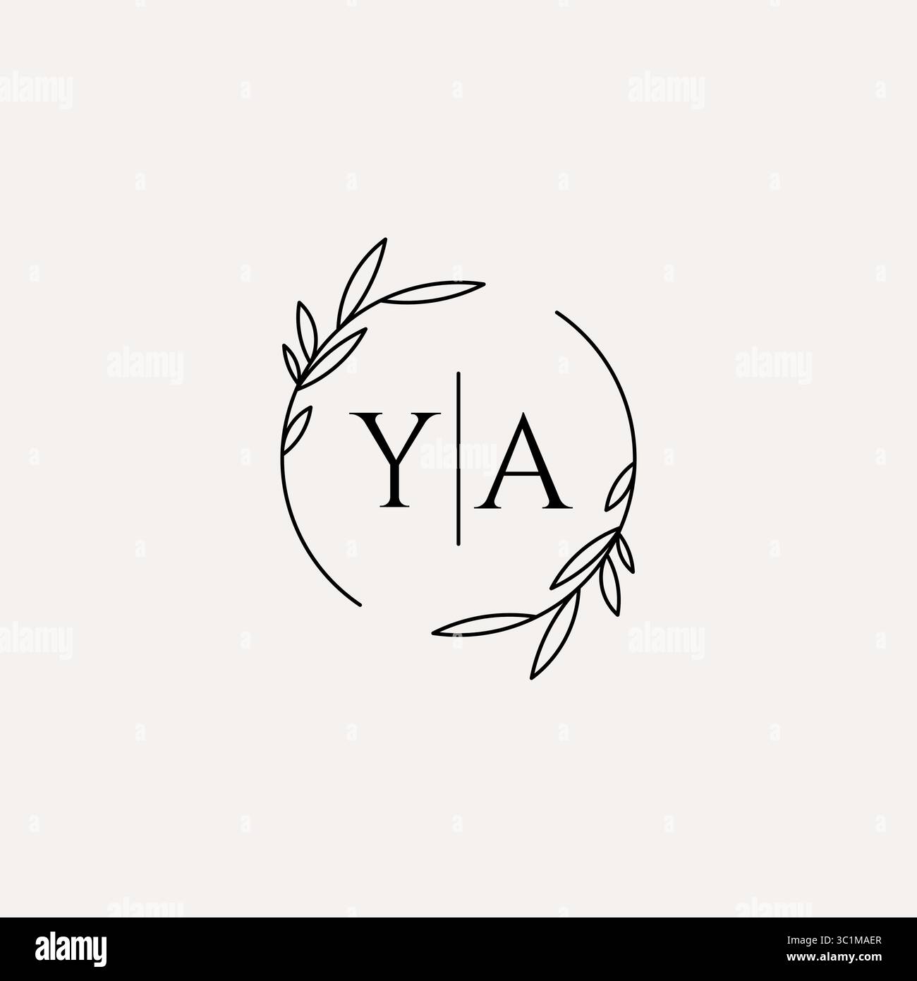 Letter YA wedding monogram logo design with simple natural circle leaf frame vector graphic Stock Vector