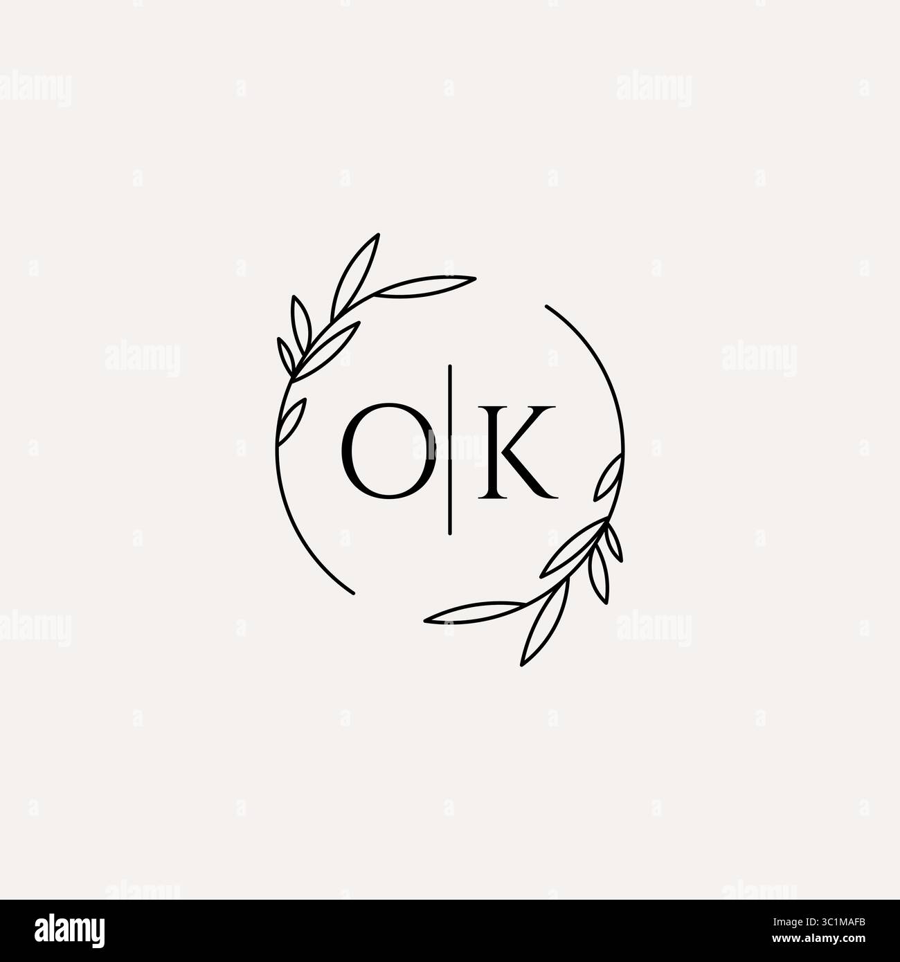 Letter OK wedding monogram logo design with simple natural circle leaf frame vector graphic Stock Vector