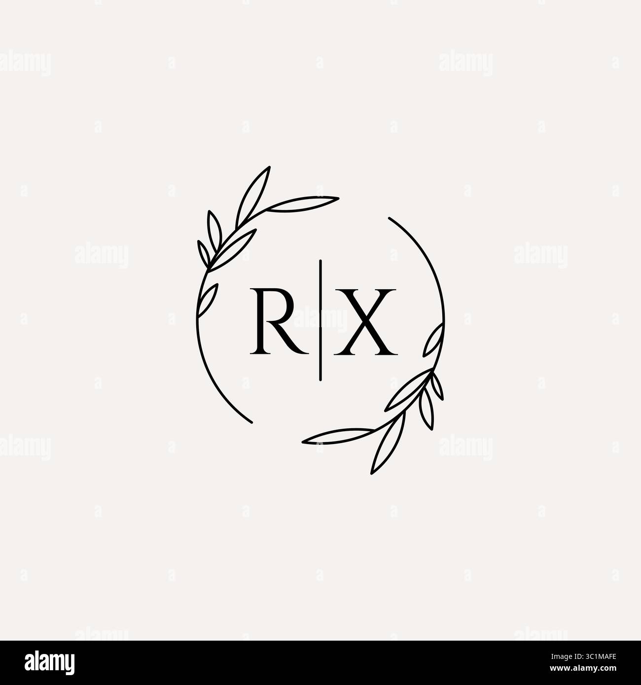 Letter RX wedding monogram logo design with simple natural circle leaf frame vector graphic Stock Vector