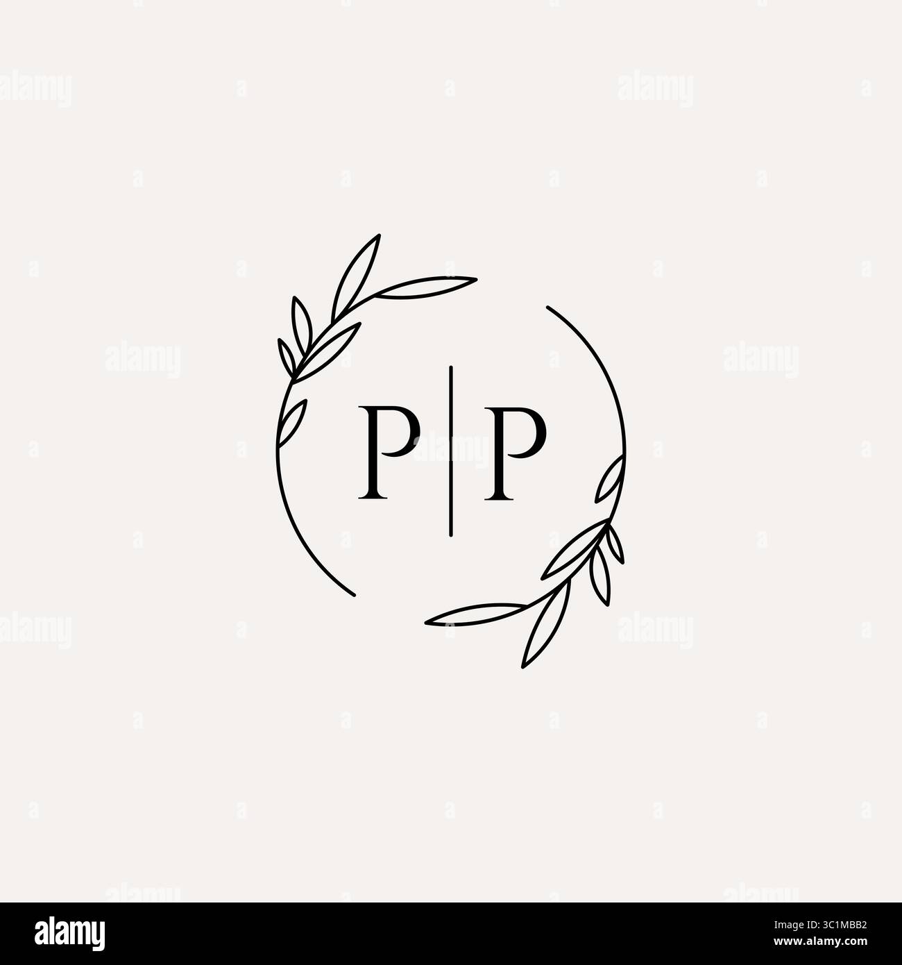 Letter PP wedding monogram logo design with simple natural circle leaf frame vector graphic Stock Vector