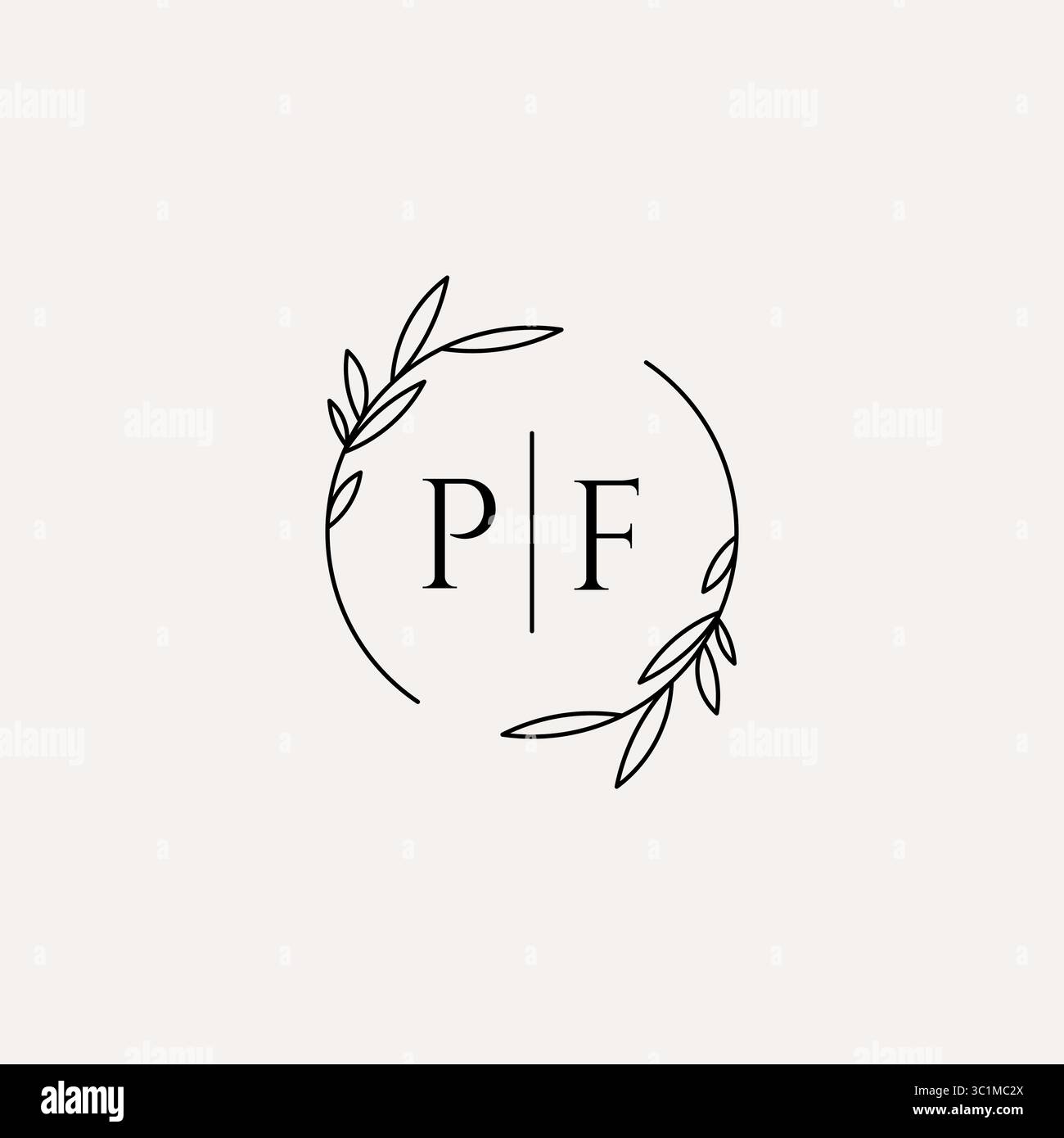 Letter PF wedding monogram logo design with simple natural circle leaf frame vector graphic Stock Vector