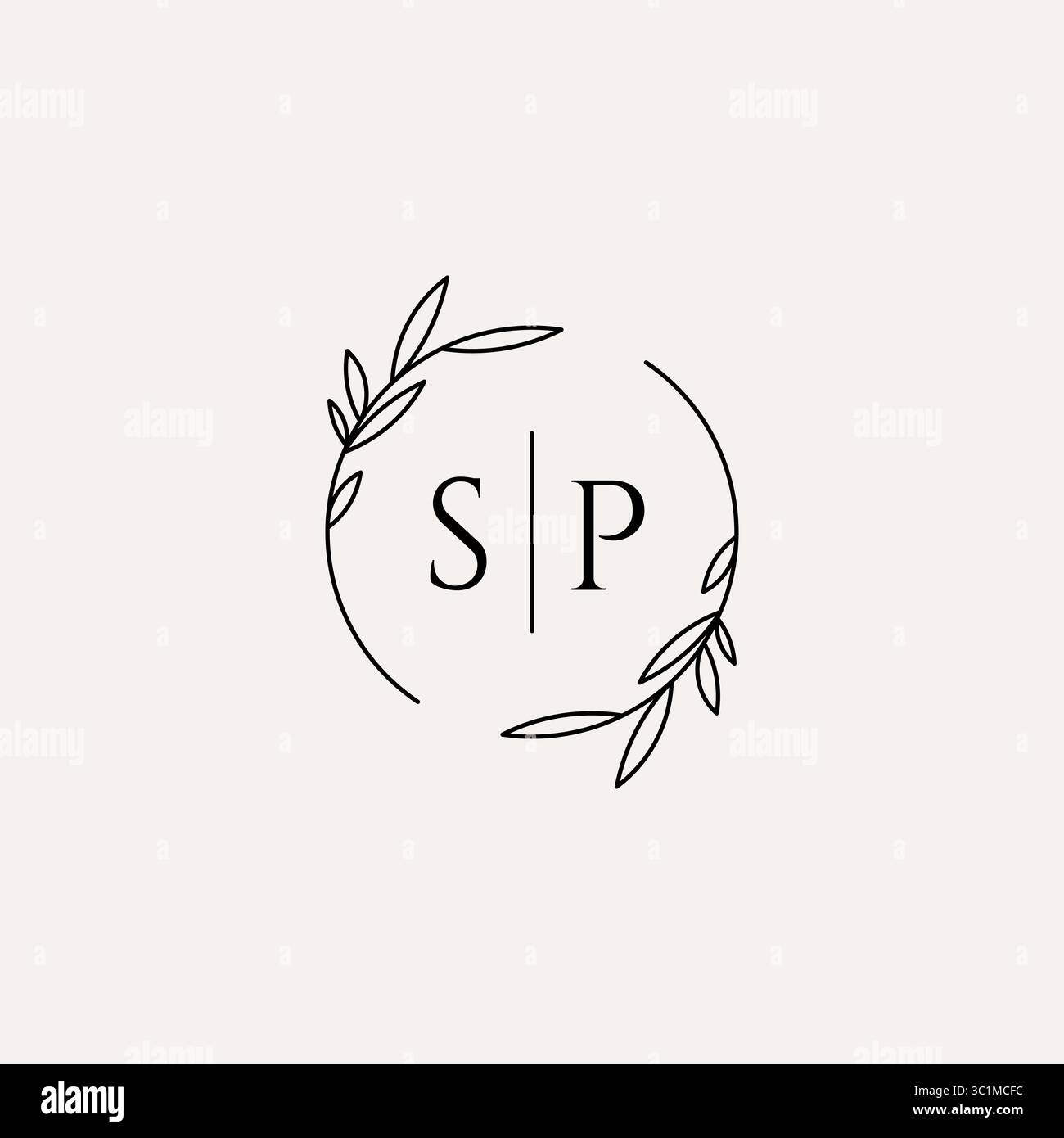 Letter SP wedding monogram logo design with simple natural circle leaf frame vector graphic Stock Vector