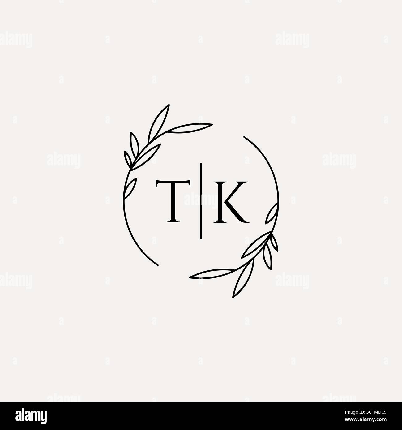 Letter TK wedding monogram logo design with simple natural circle leaf frame vector graphic Stock Vector