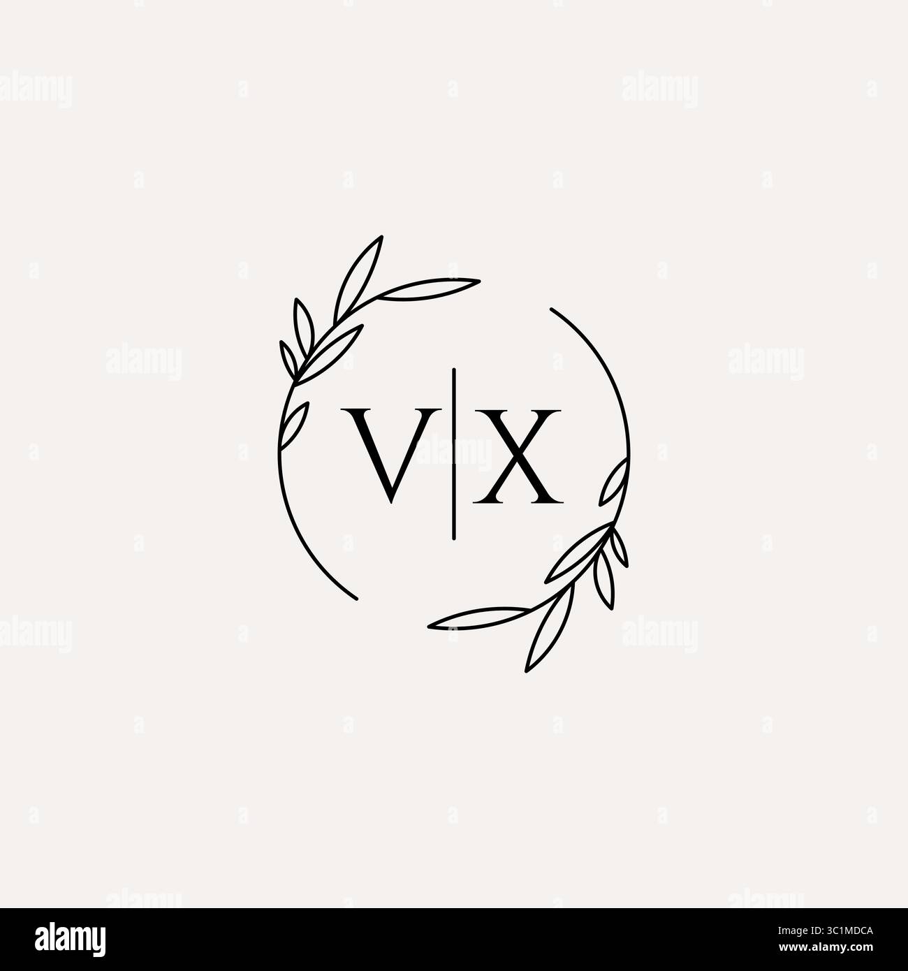 Letter VX wedding monogram logo design with simple natural circle leaf frame vector graphic Stock Vector