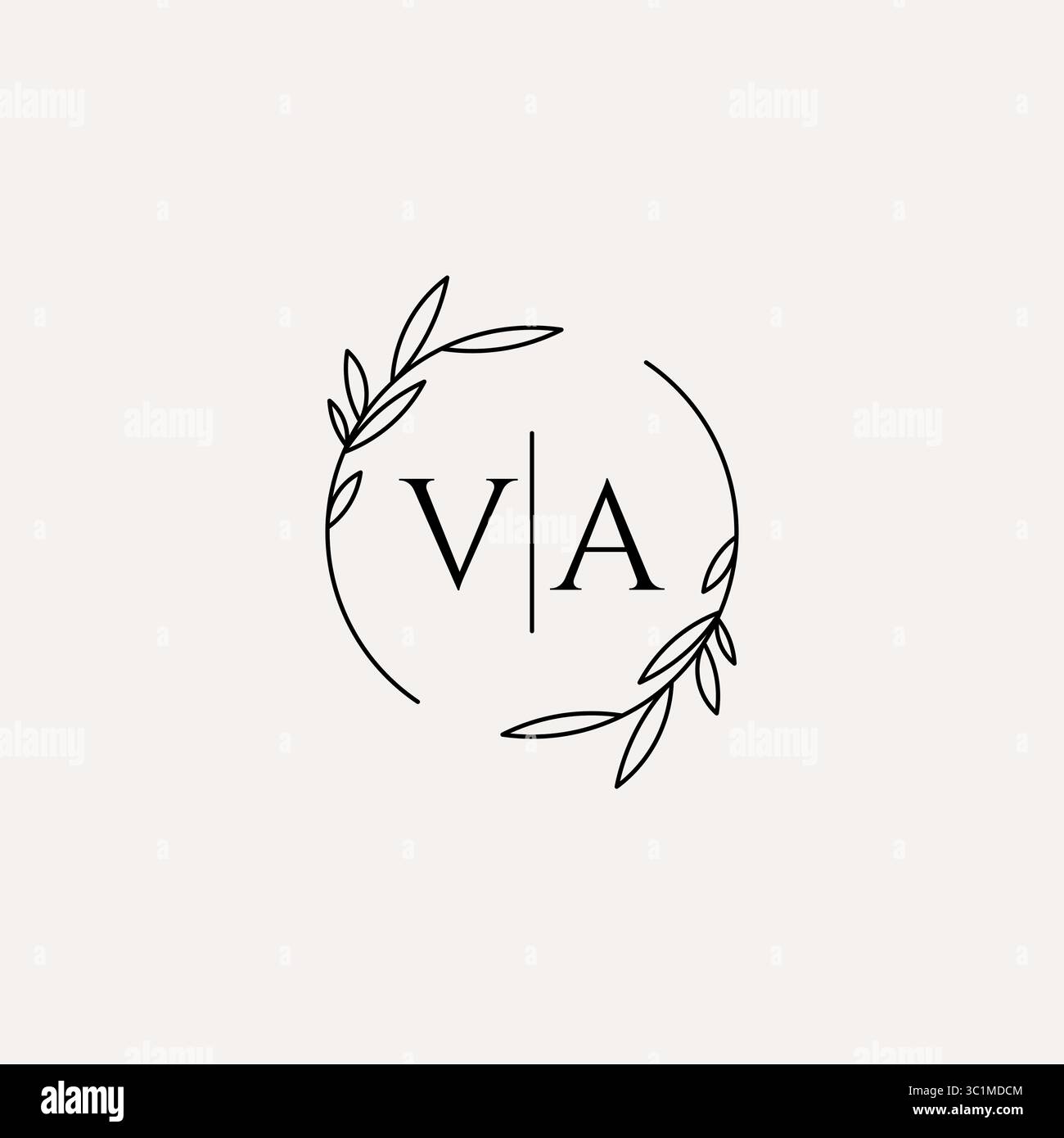 Letter VA wedding monogram logo design with simple natural circle leaf frame vector graphic Stock Vector