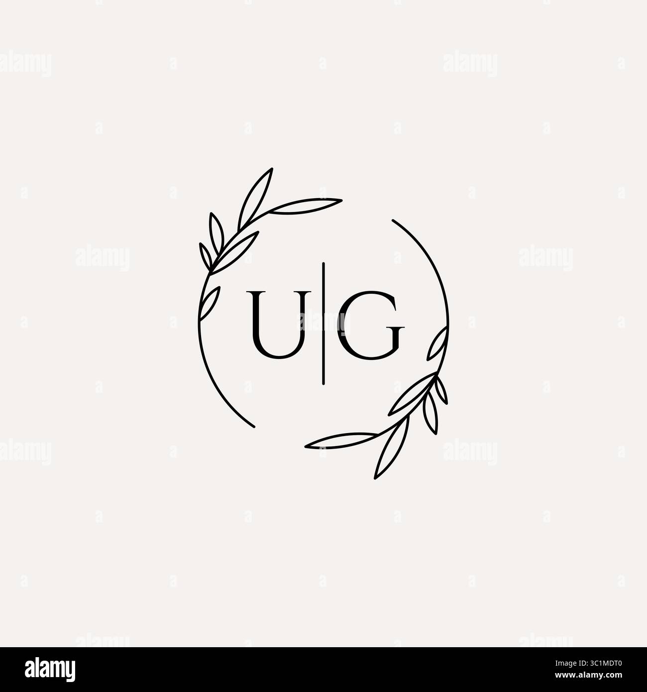 Letter UG wedding monogram logo design with simple natural circle leaf frame vector graphic Stock Vector