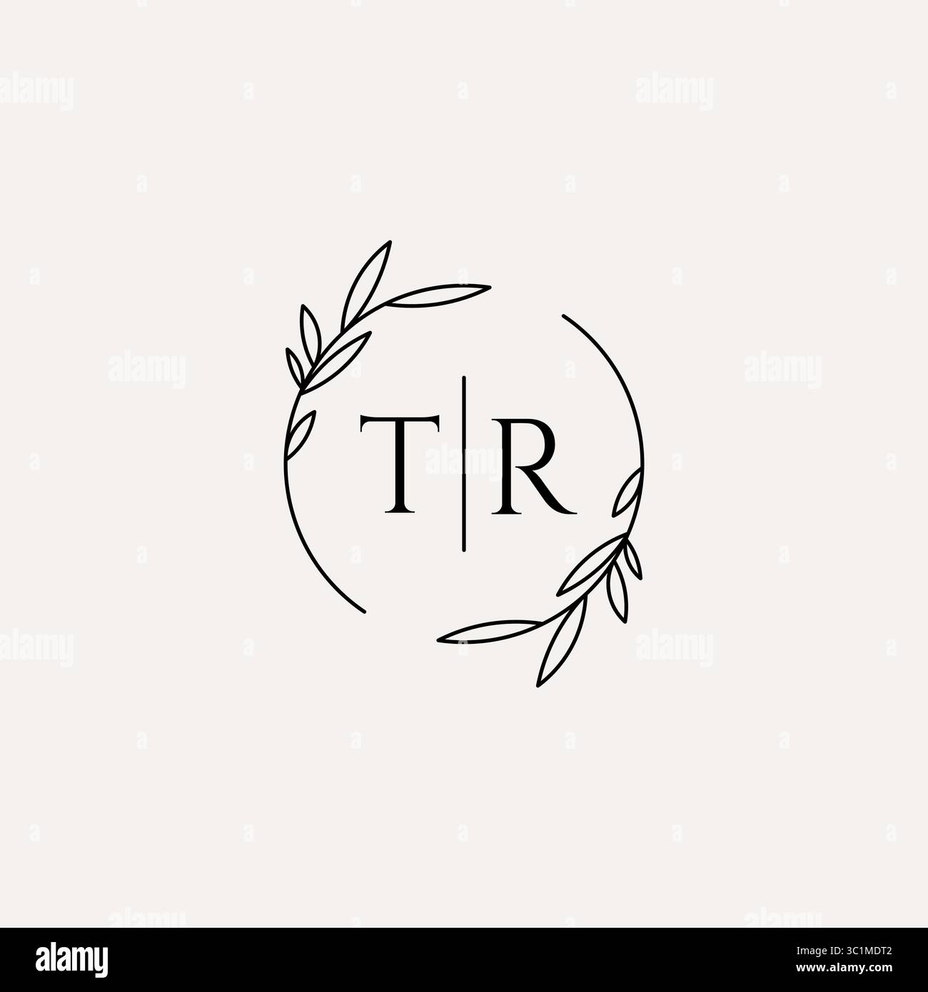 Letter TR wedding monogram logo design with simple natural circle leaf frame vector graphic Stock Vector