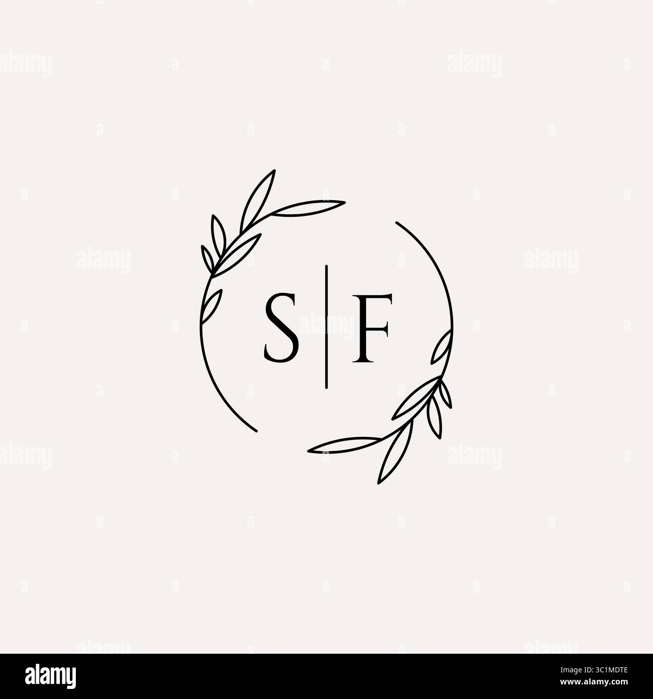 Letter SF wedding monogram logo design with simple natural circle leaf frame vector graphic Stock Vector