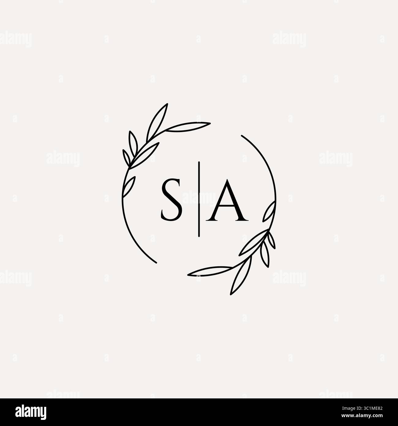 Letter SA wedding monogram logo design with simple natural circle leaf frame vector graphic Stock Vector