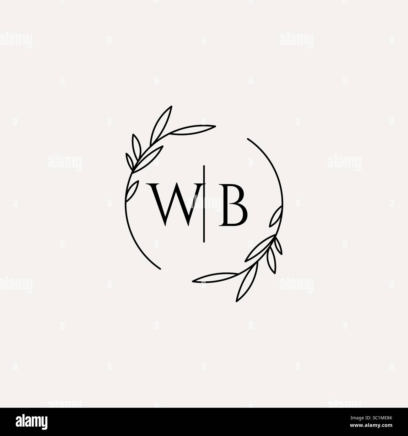 Letter WB wedding monogram logo design with simple natural circle leaf frame vector graphic Stock Vector