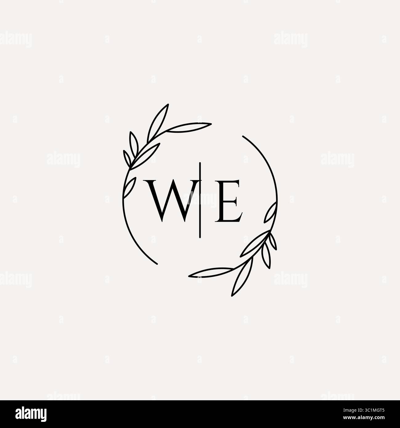 Letter WE wedding monogram logo design with simple natural circle leaf frame vector graphic Stock Vector