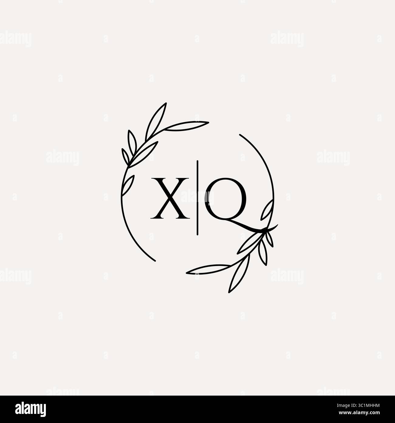 Letter XQ wedding monogram logo design with simple natural circle leaf ...