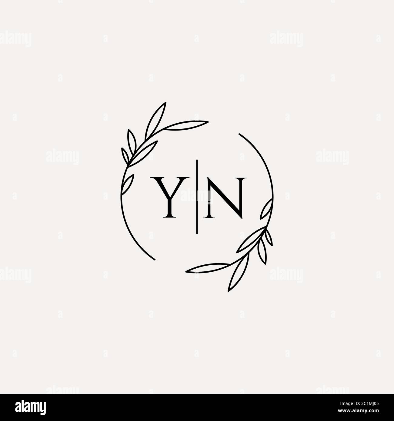 Letter YN wedding monogram logo design with simple natural circle leaf frame vector graphic Stock Vector