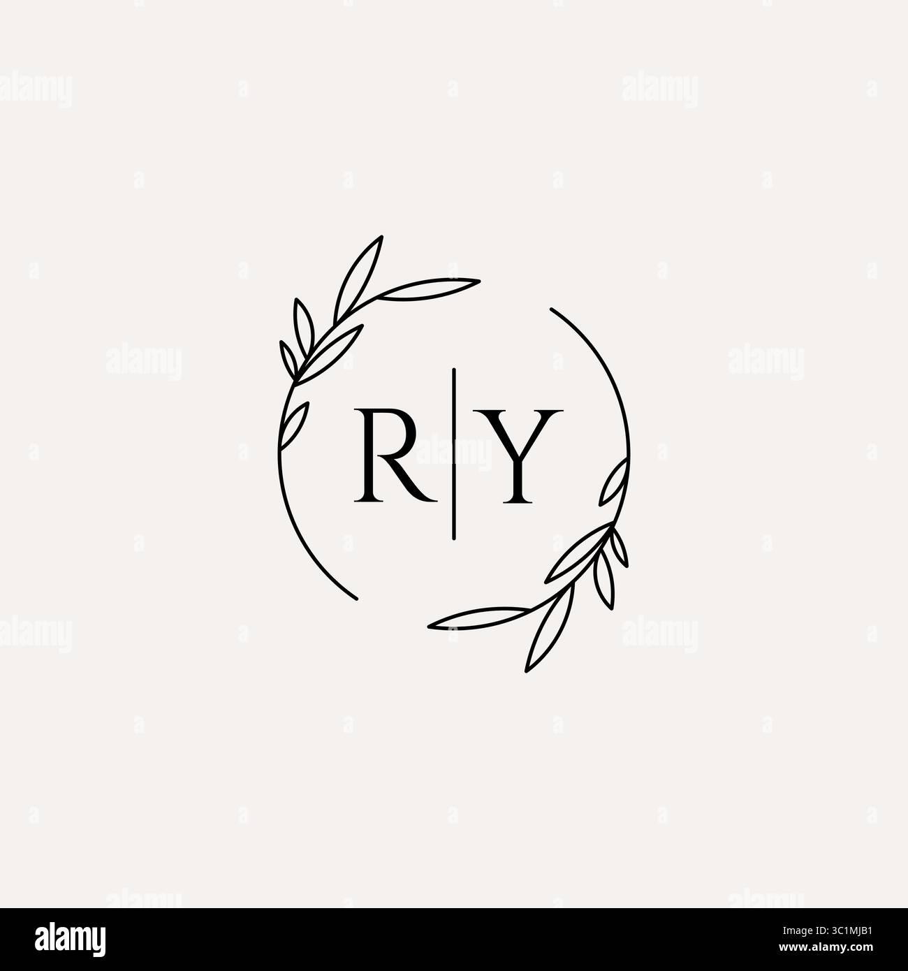 Letter RY wedding monogram logo design with simple natural circle leaf frame vector graphic Stock Vector