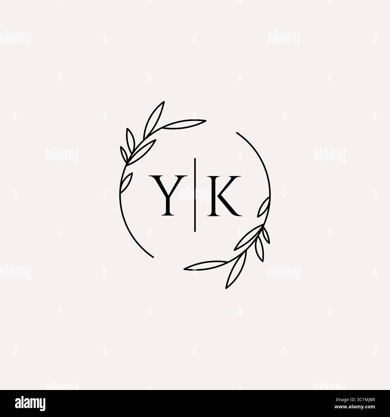 Letter YK wedding monogram logo design with simple natural circle leaf frame vector graphic Stock Vector