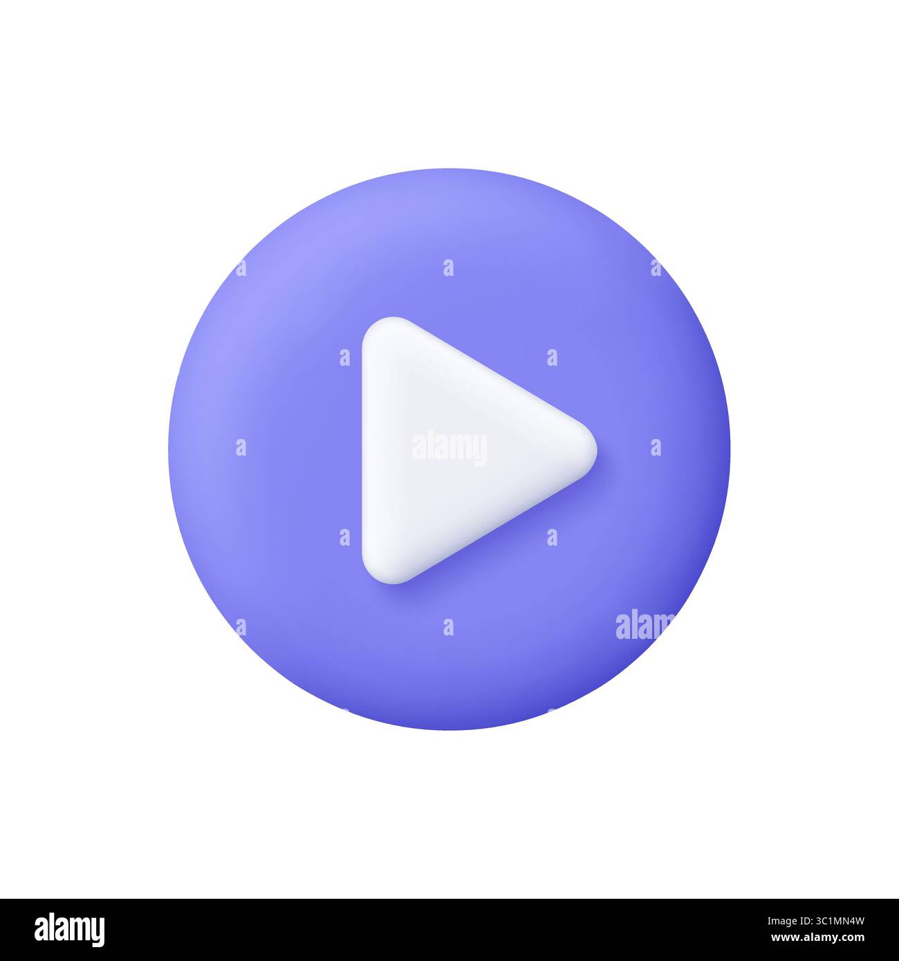 White play button on purple circle button. Multimedia, video content, streaming platforms, user interfaces and entertainment concept. 3d vector icon. Stock Vector