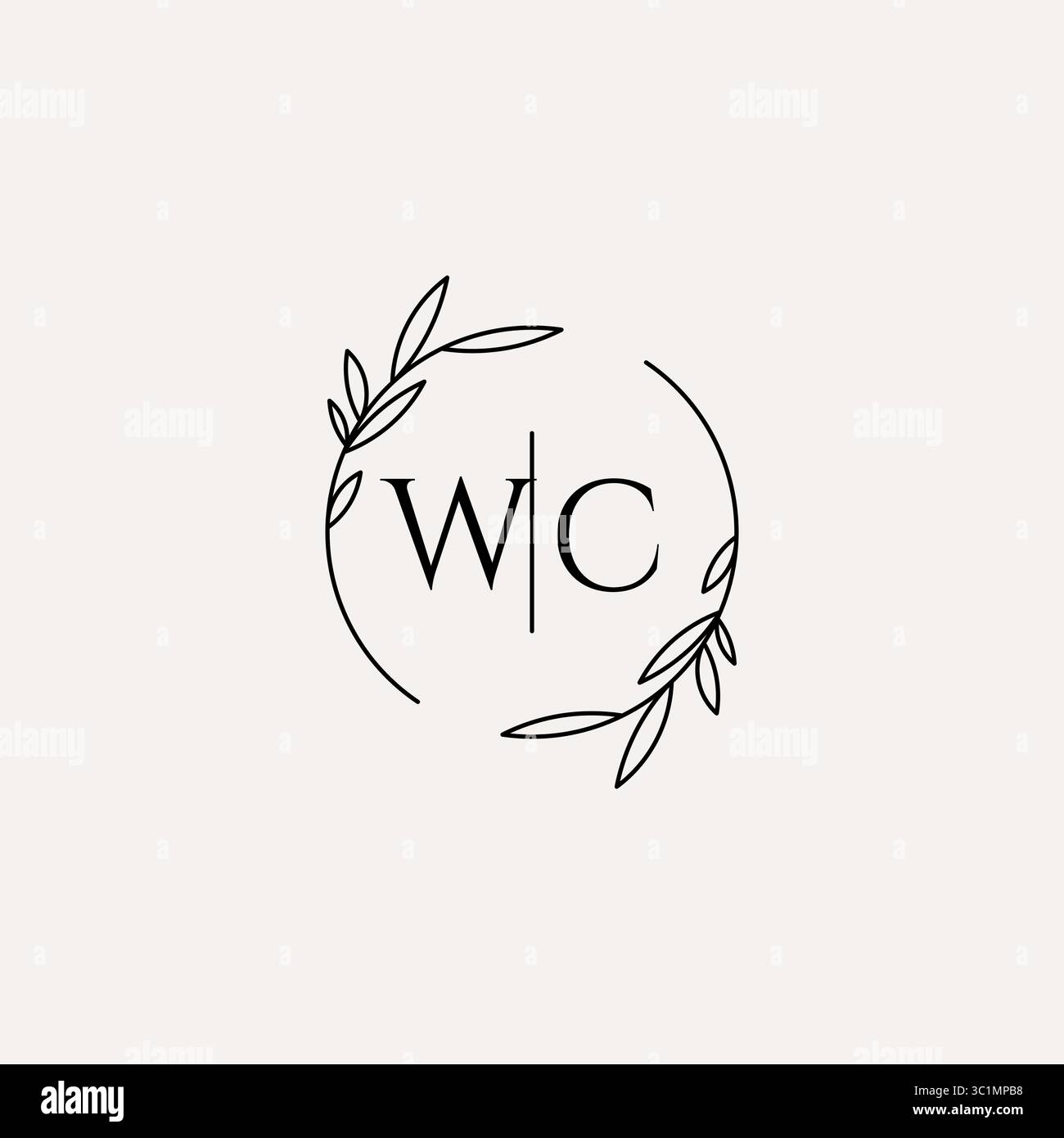 Letter WC wedding monogram logo design with simple natural circle leaf frame vector graphic Stock Vector