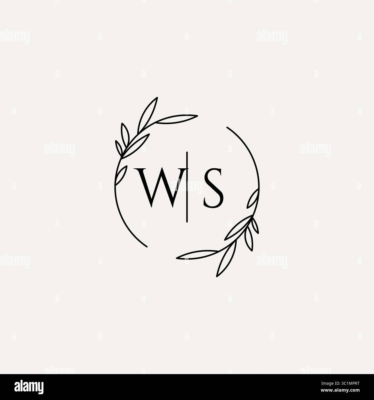 Letter WS wedding monogram logo design with simple natural circle leaf frame vector graphic Stock Vector