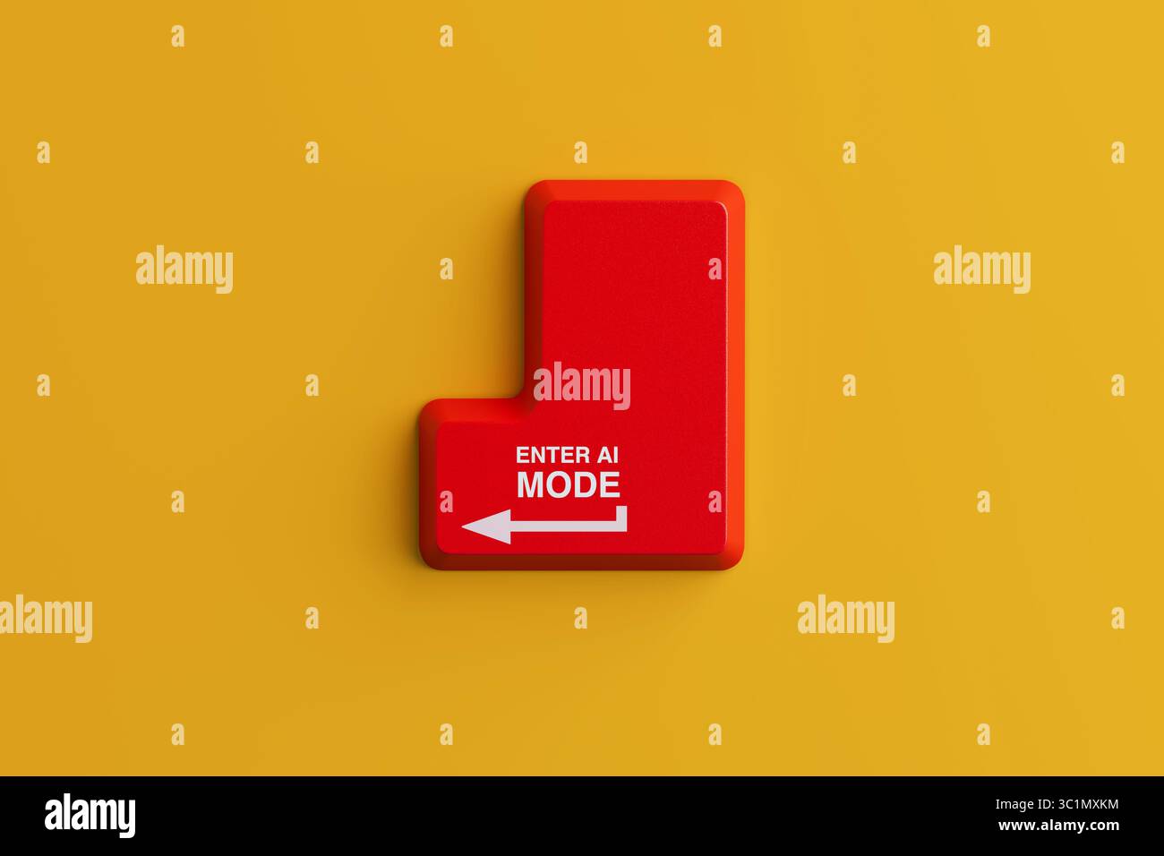 Artificial Intelligence Activation Concept. Red Keyboard Key With Enter AI Mode Text On Yellow Background. 3d Rendering Stock Photo