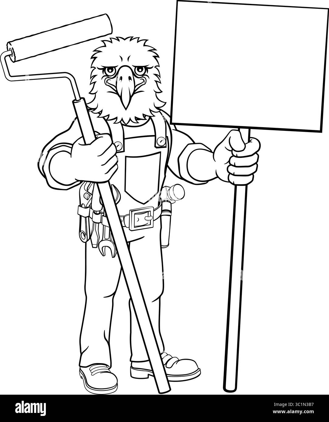 Eagle Painter Decorator Paint Roller Mascot Man Stock Vector