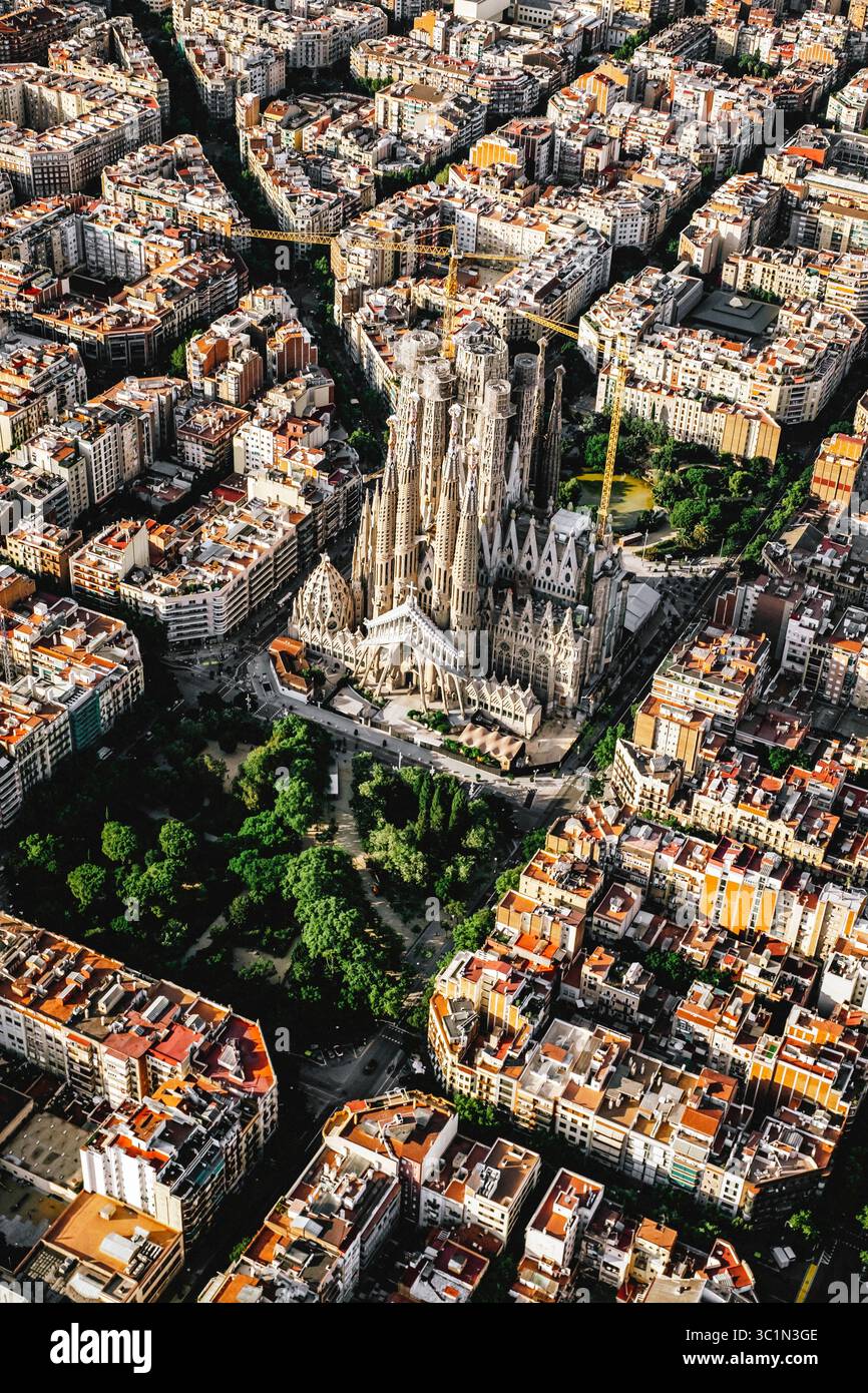 Eixample Block Sagrada Familia Basilica aerial view. Barcelona Eixample residential ...