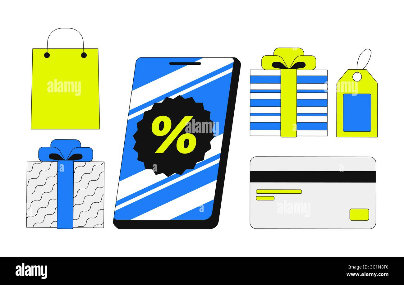 Online shopping and payment 2D cartoon objects set Stock Vector