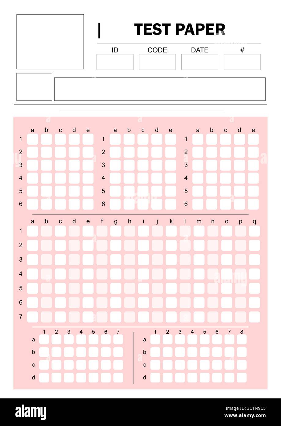 Test paper with blank fields and checkboxes. Exam for students Stock ...